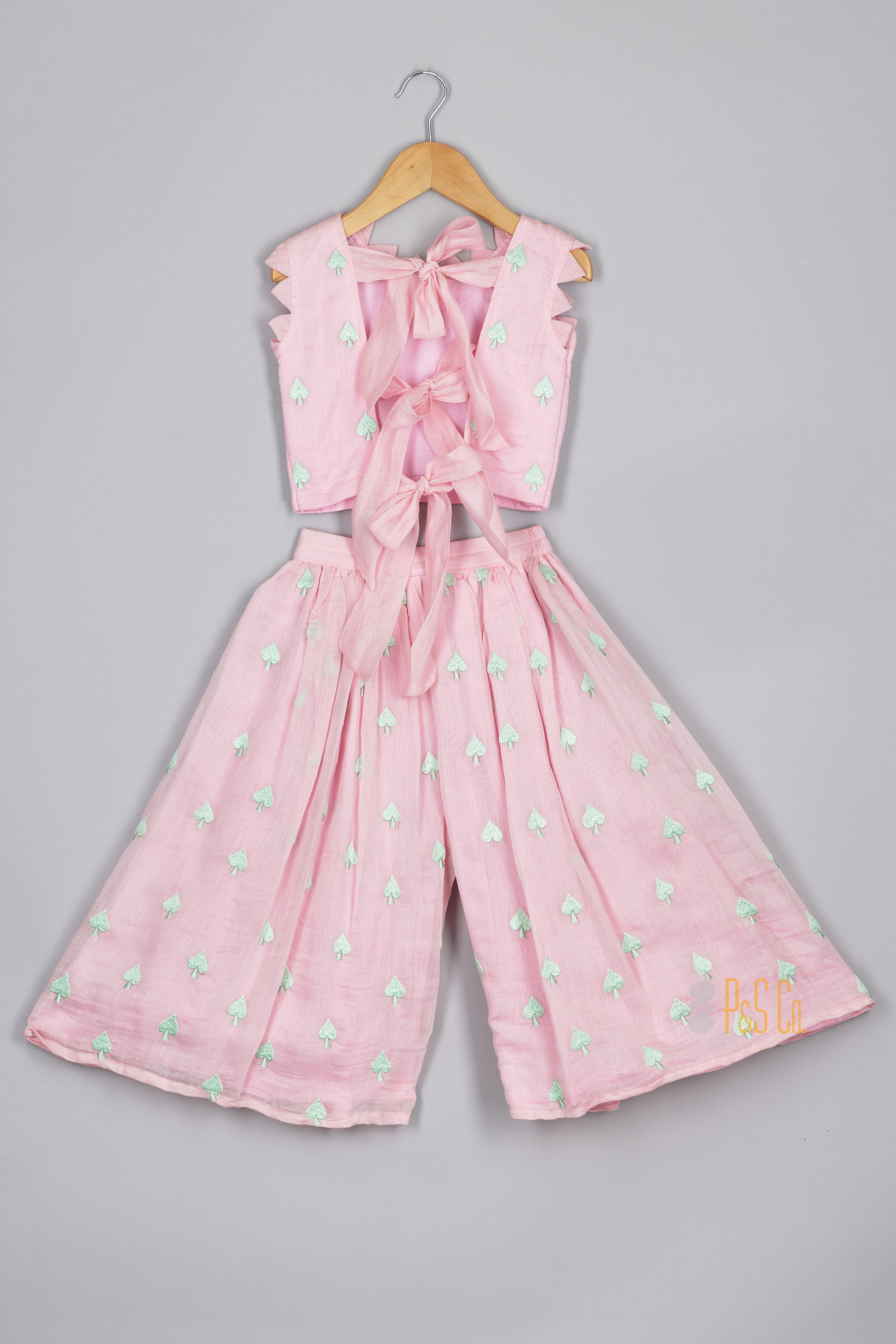 Candy Pink Chanderi Spades Top and Flare Pant