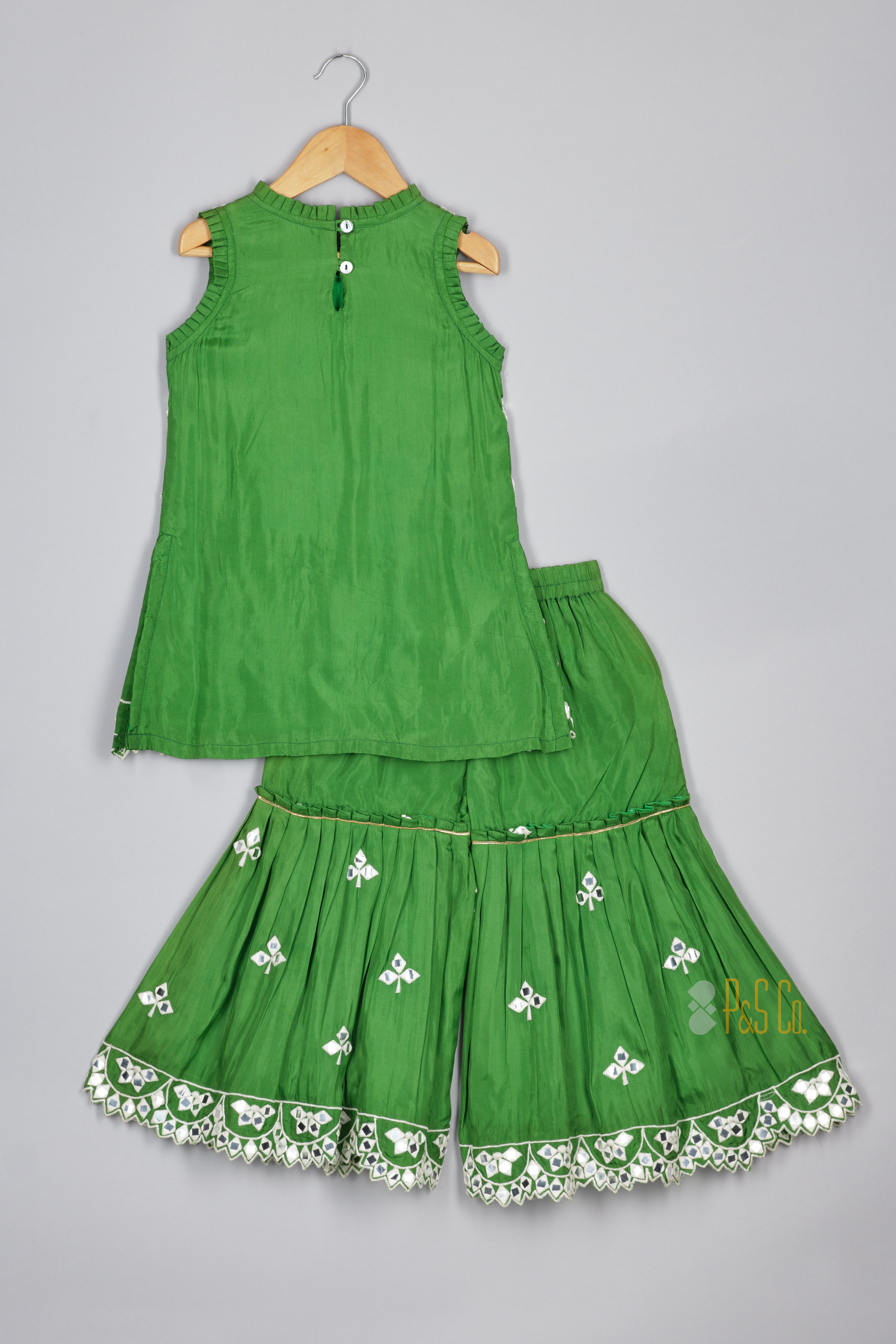 Green Mirror Kurta And Sharara