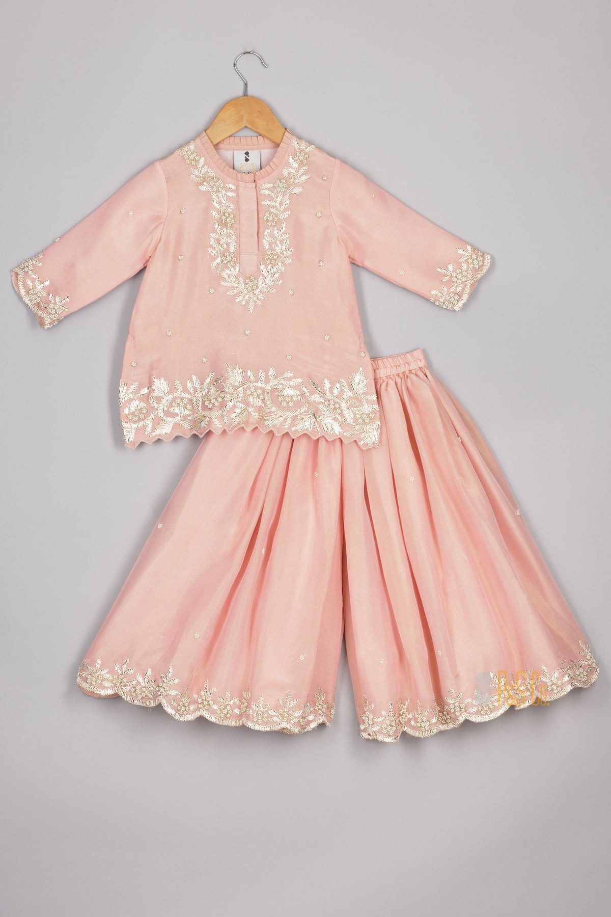 Pink Zari And Pearl Embroidered Kurta and Flare Pant