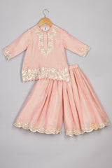 Pink Zari And Pearl Embroidered Kurta and Flare Pant