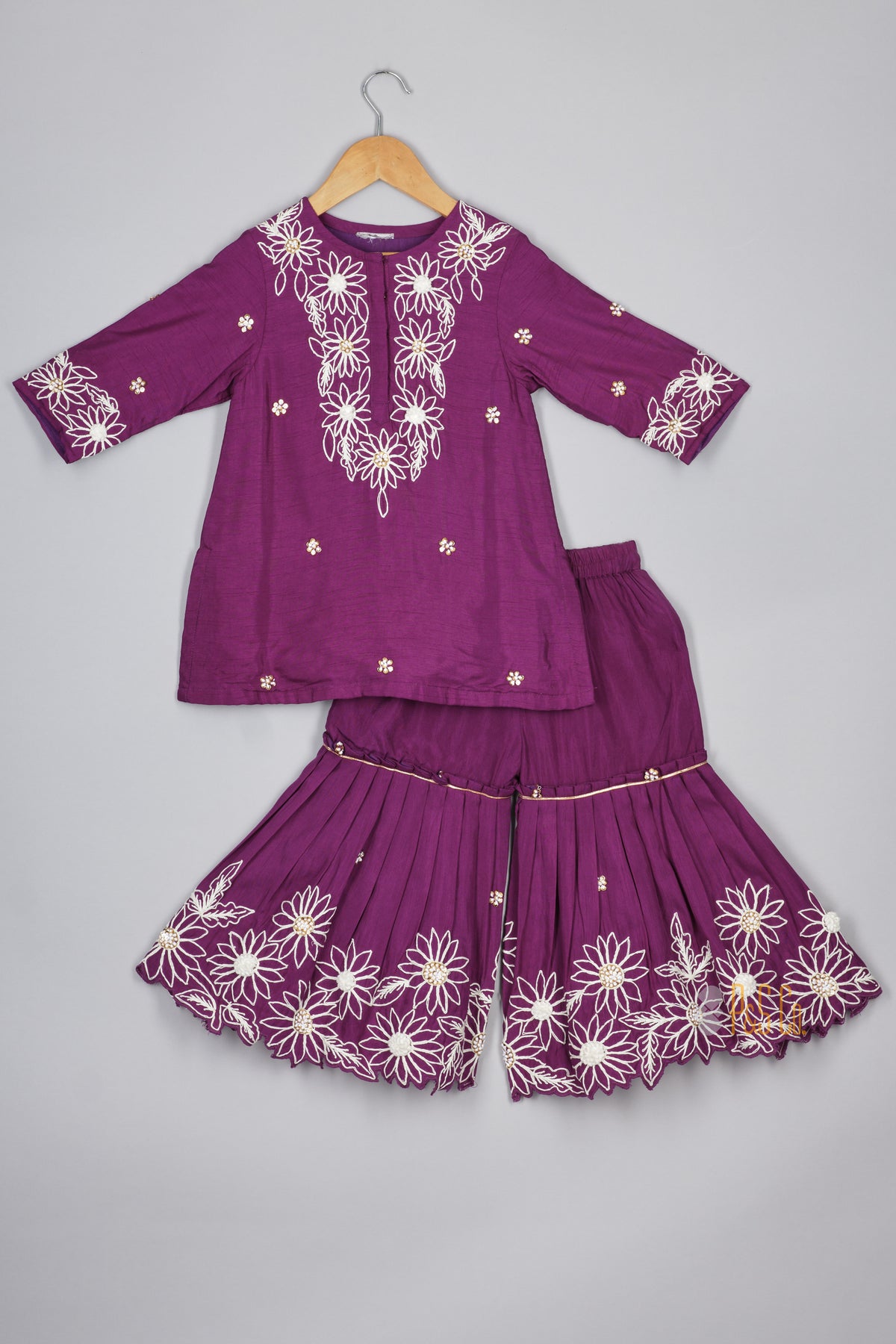 Purple Cord Embroidery Kurta And Sharara