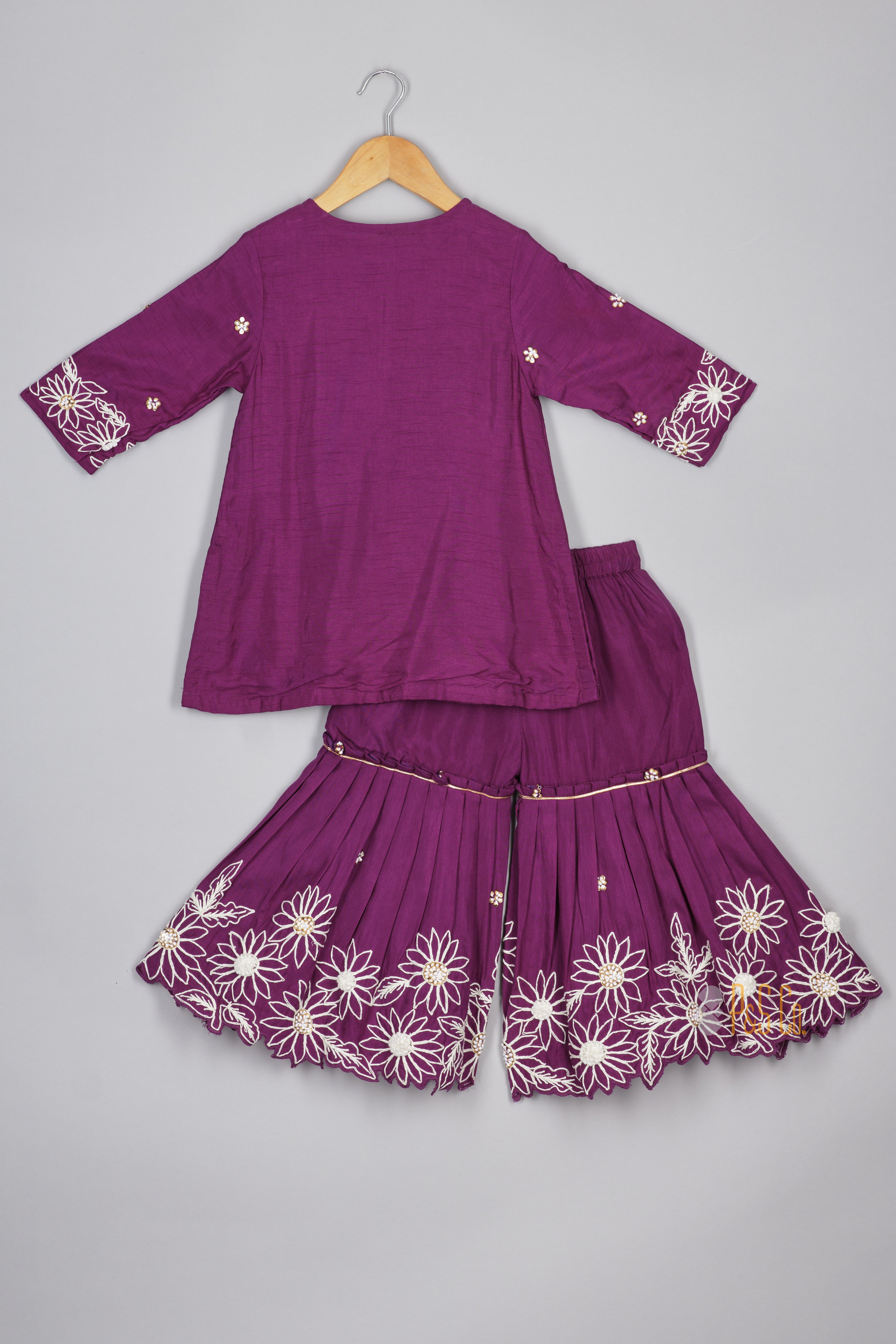 Purple Cord Embroidery Kurta And Sharara