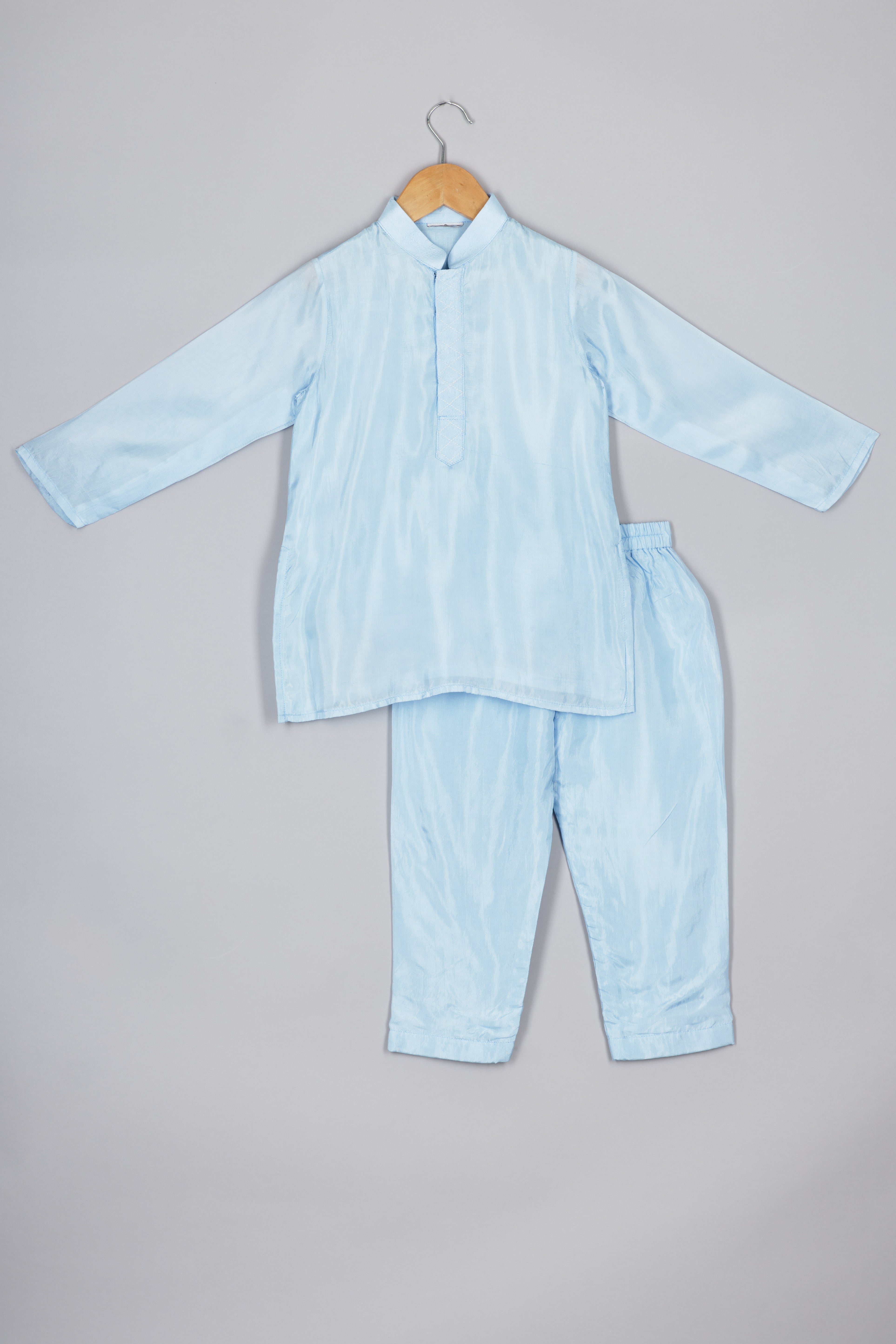 Cord Embroidered Powder Blue Nehru Jacket Set