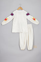 Off White Applique Kurta and Pant