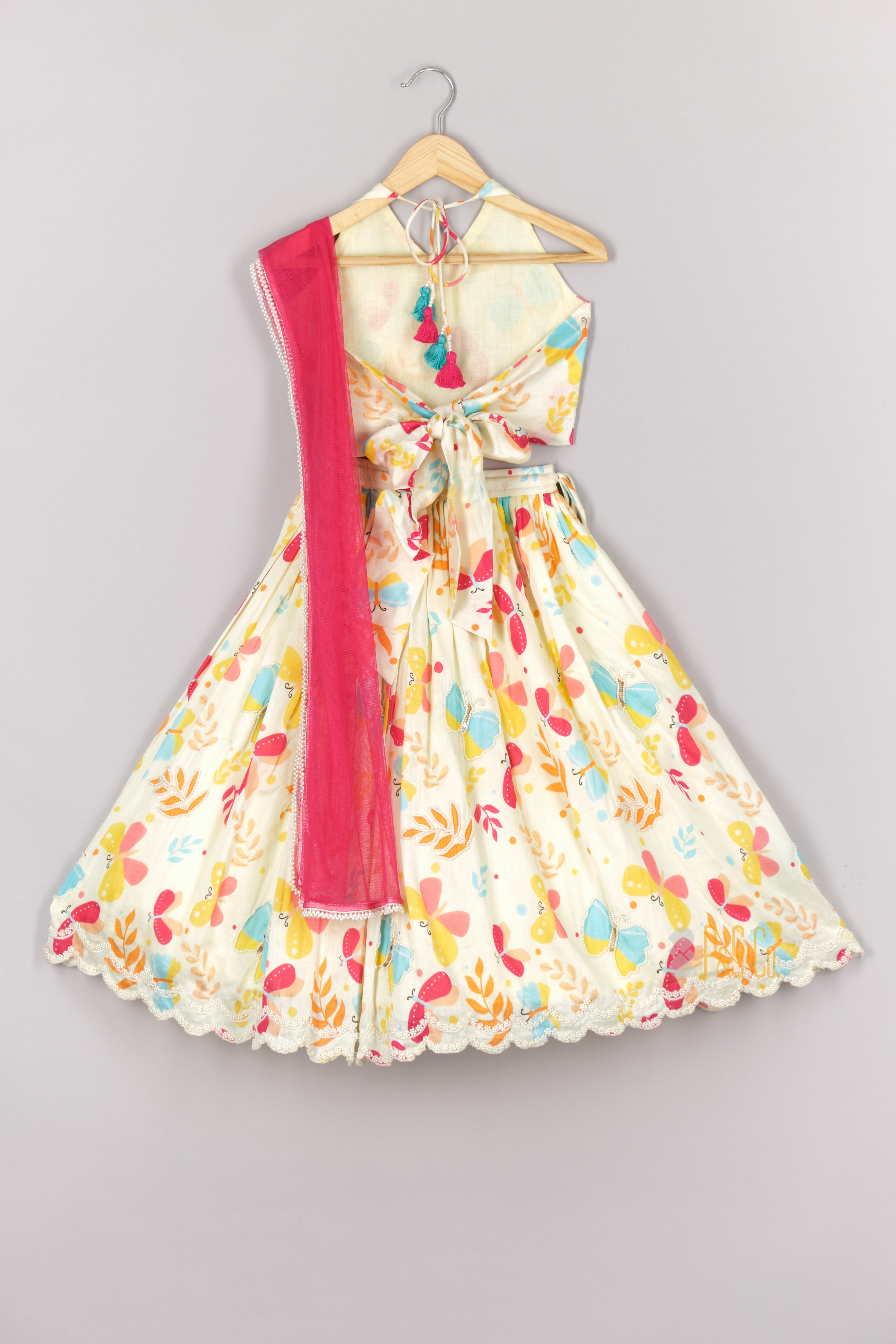 Butterfly Printed Halter neck Top and Ghagara with Dupatta