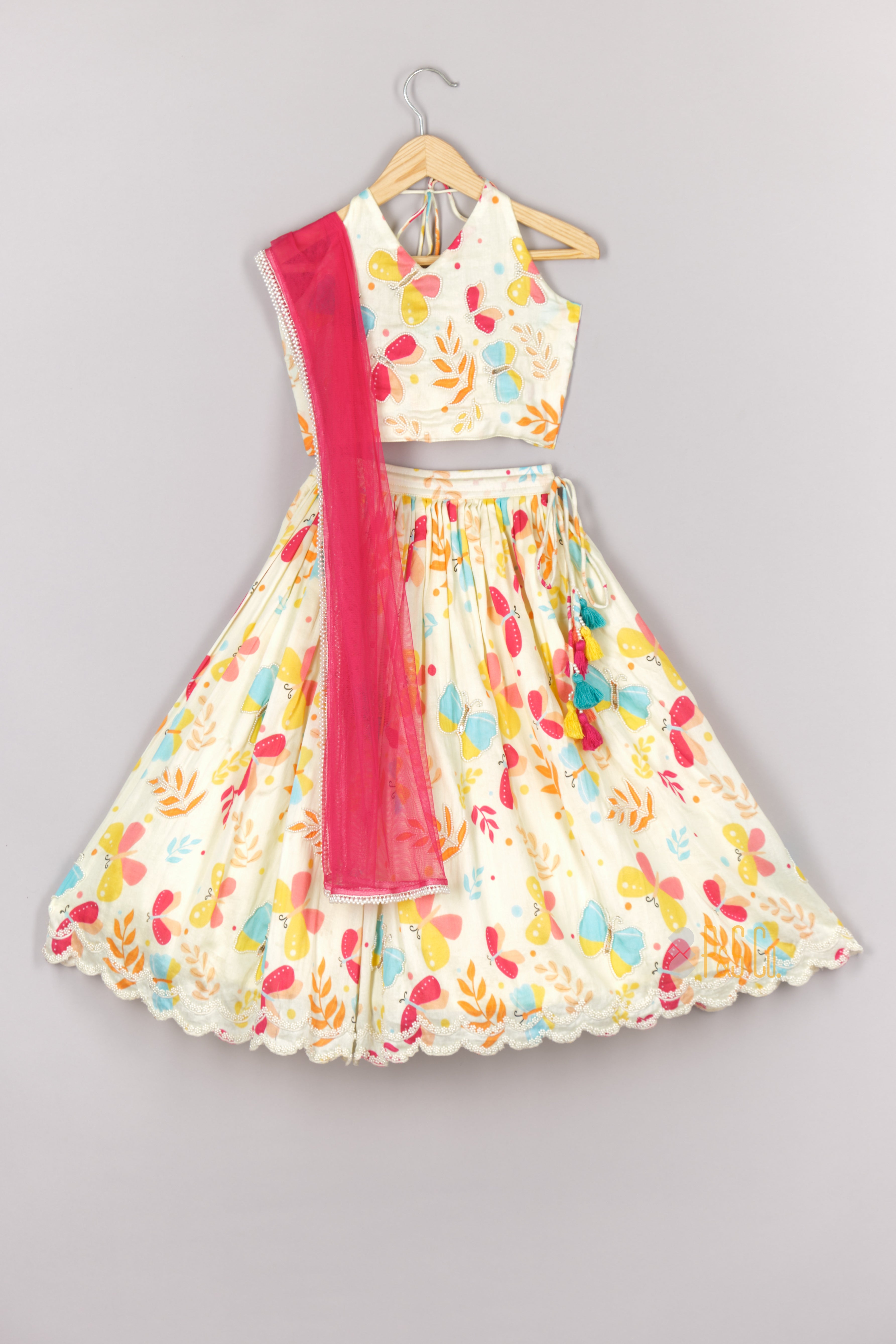 Butterfly Printed Halter neck Top and Ghagara with Dupatta