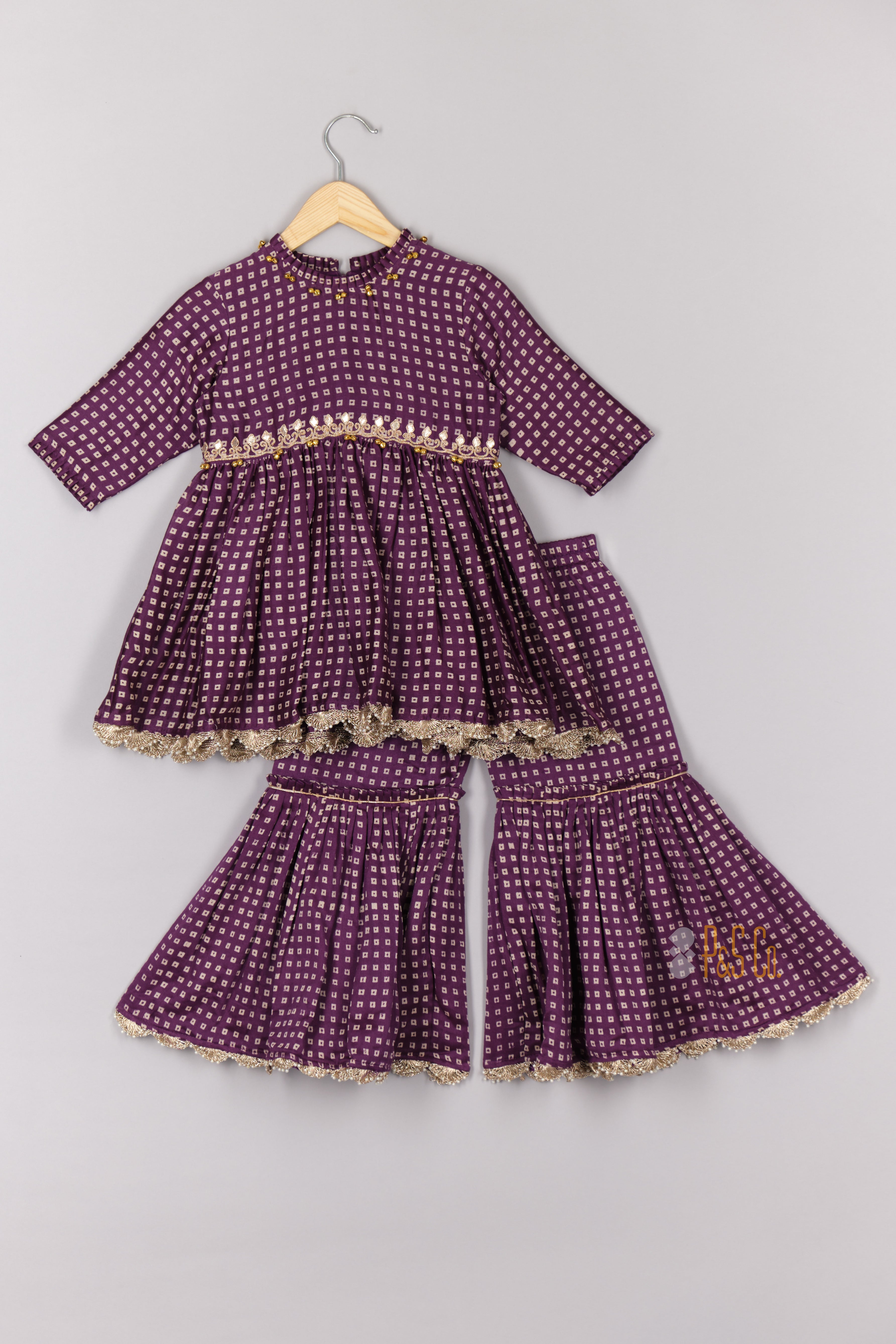 Purple Bandhej Peplum and Sharara