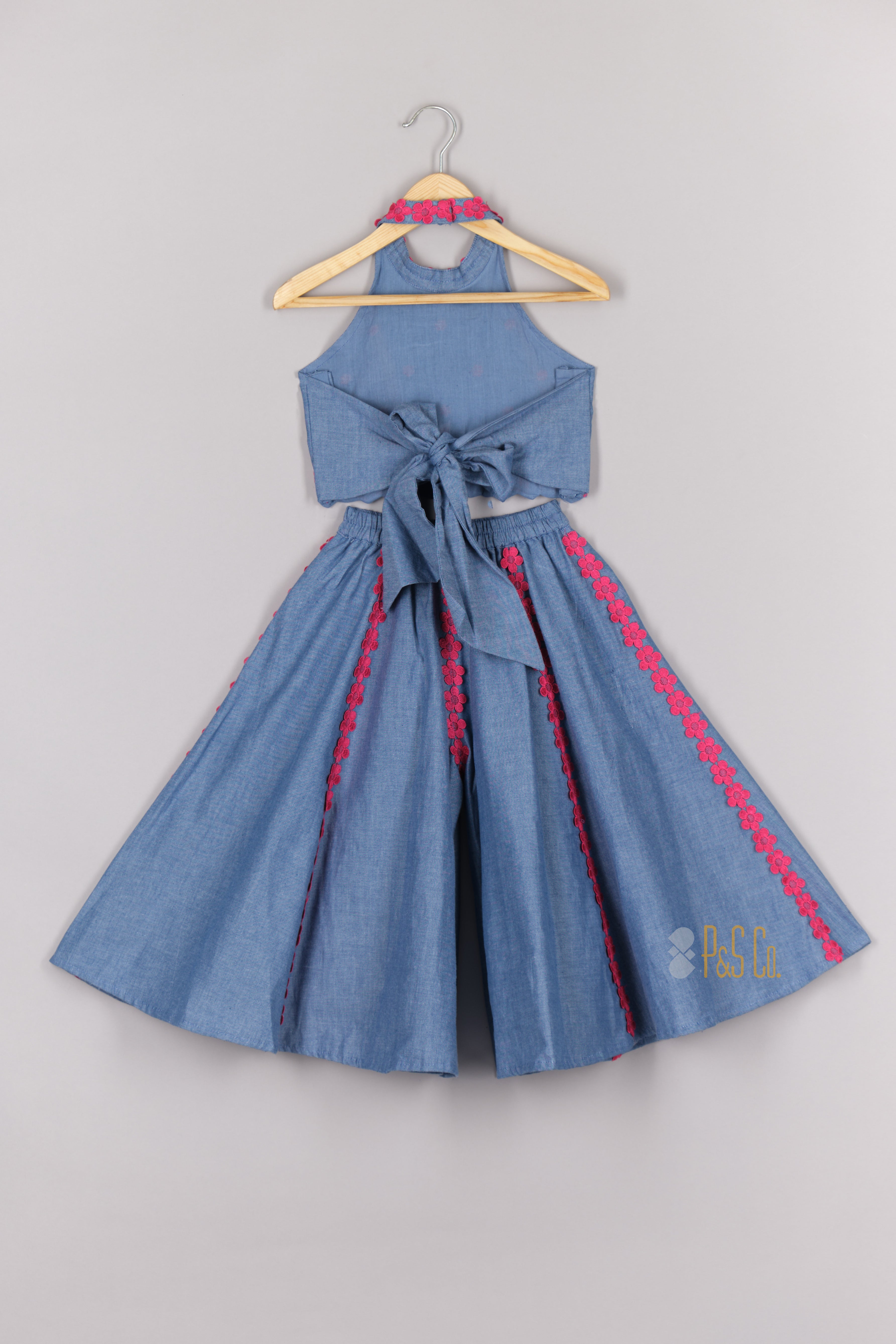 Halter Neck Denim Top and Flare Pant