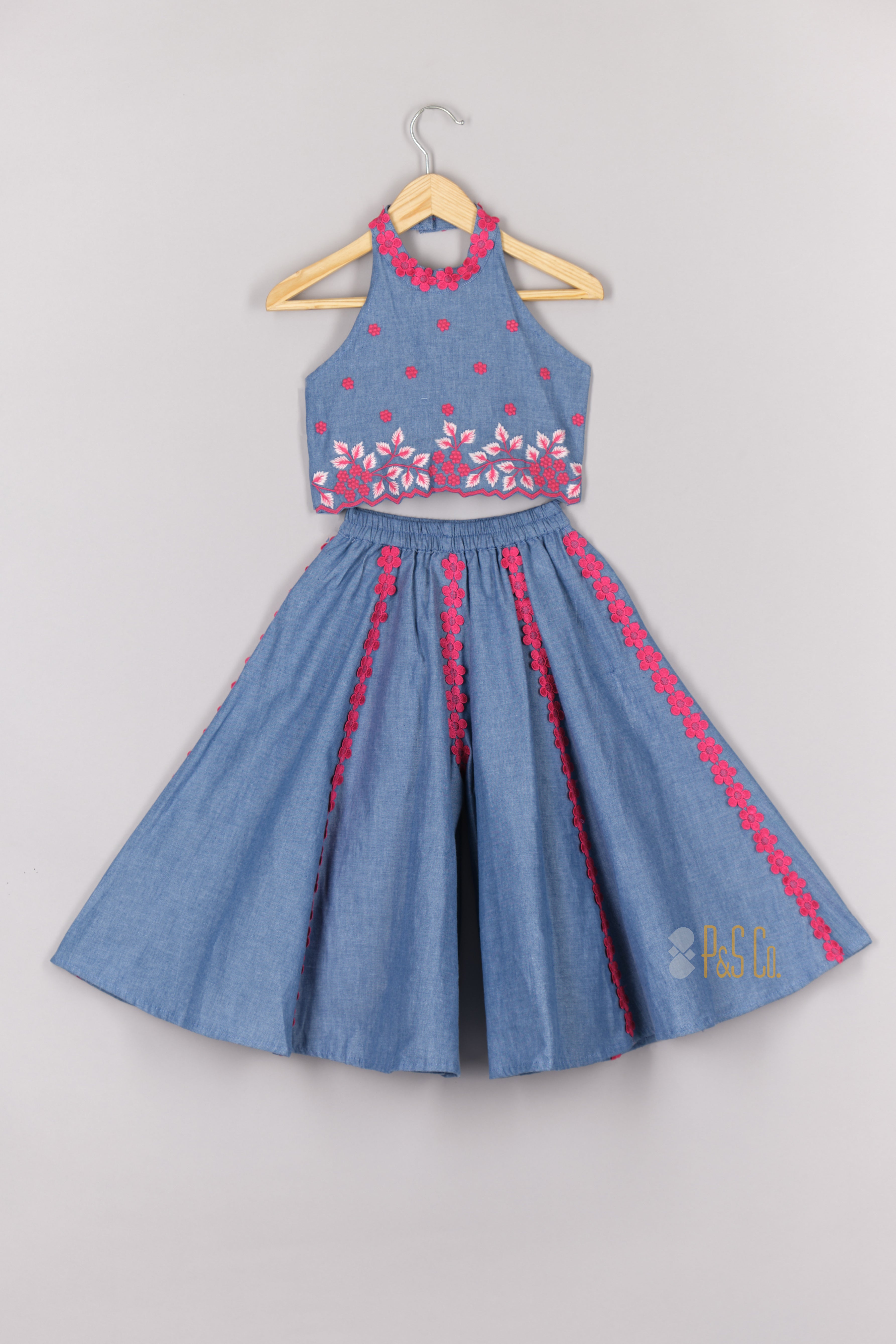 Halter Neck Denim Top and Flare Pant