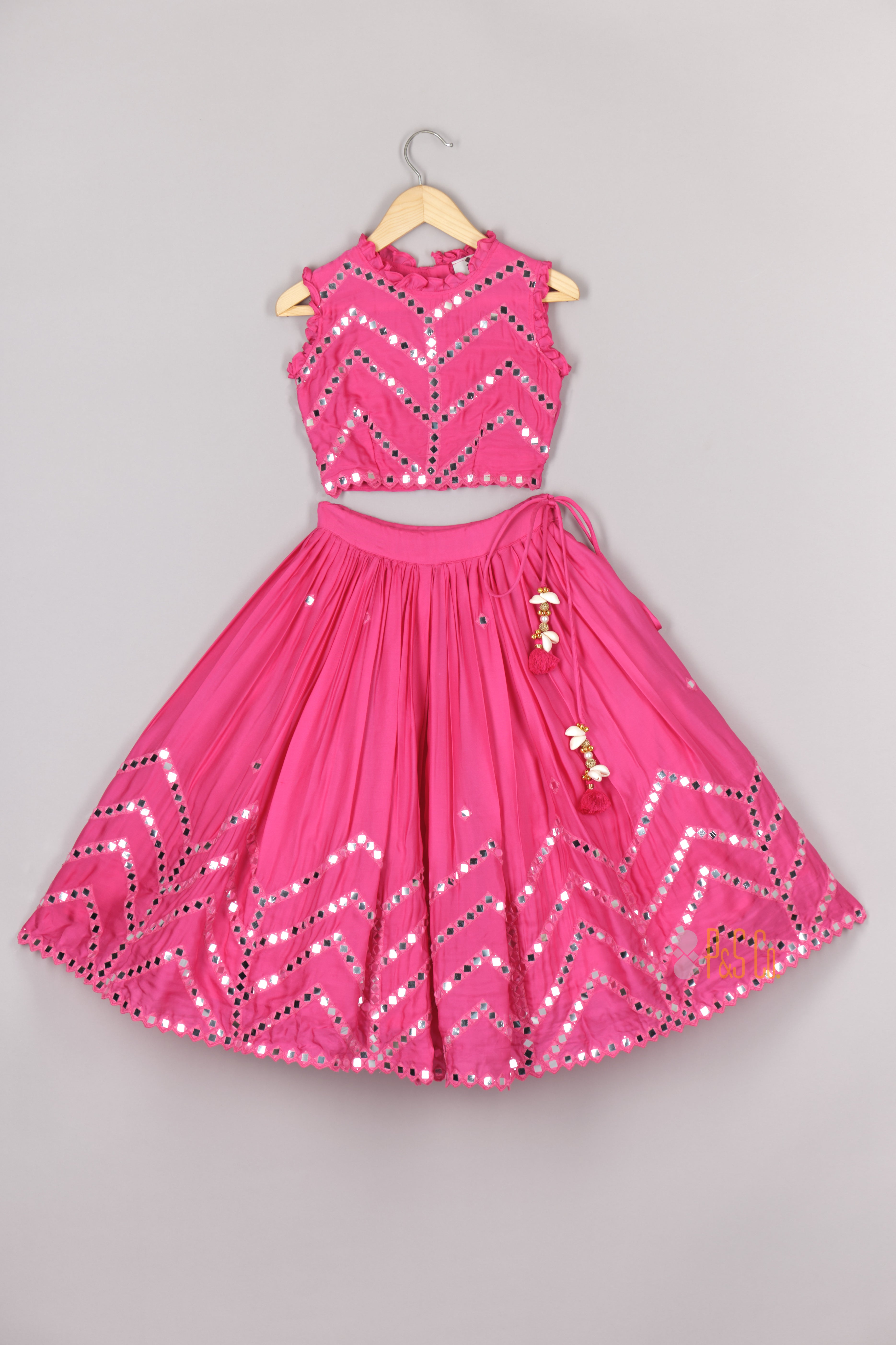 Hot Pink Mirror ghagara Blouse