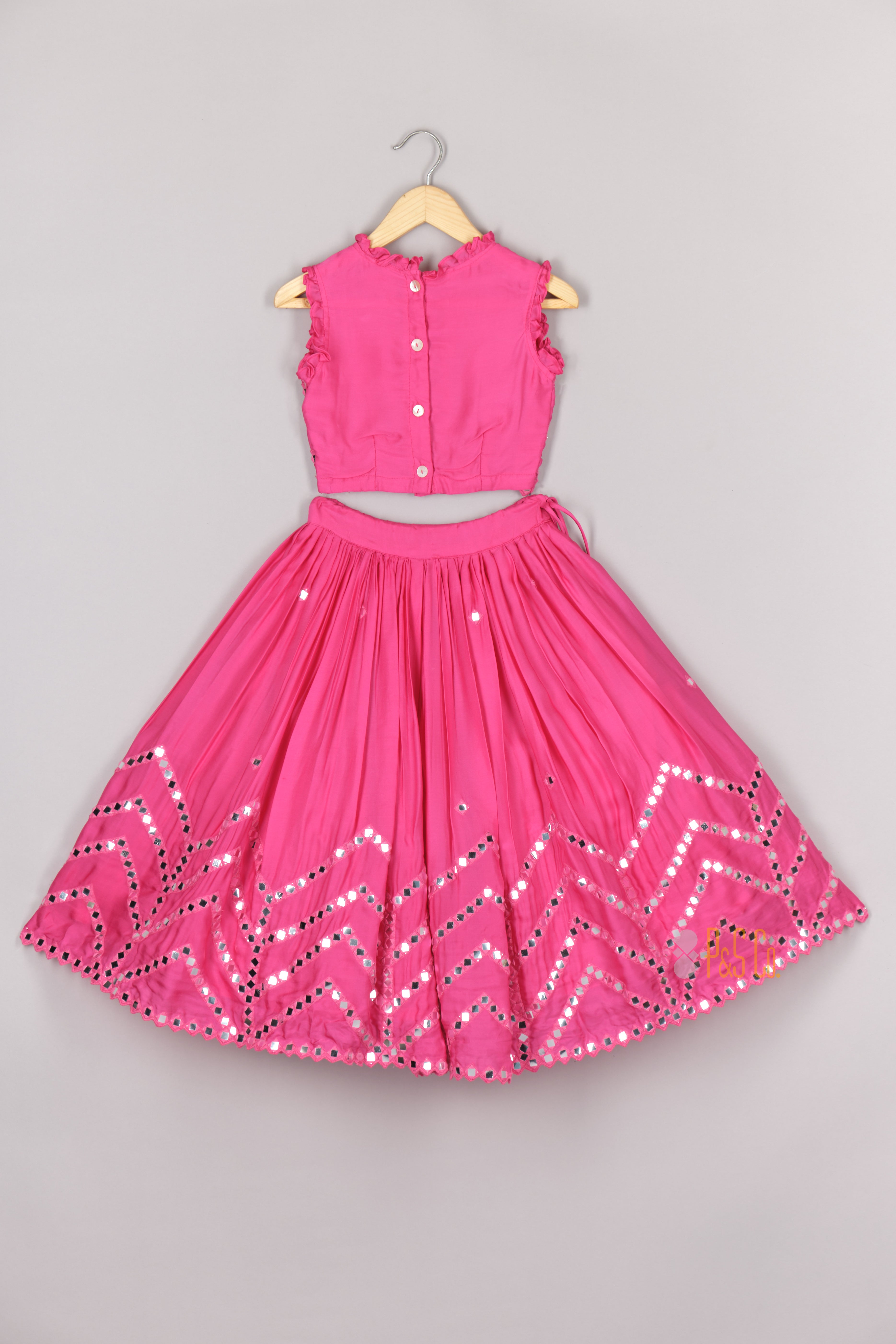 Hot Pink Mirror ghagara Blouse