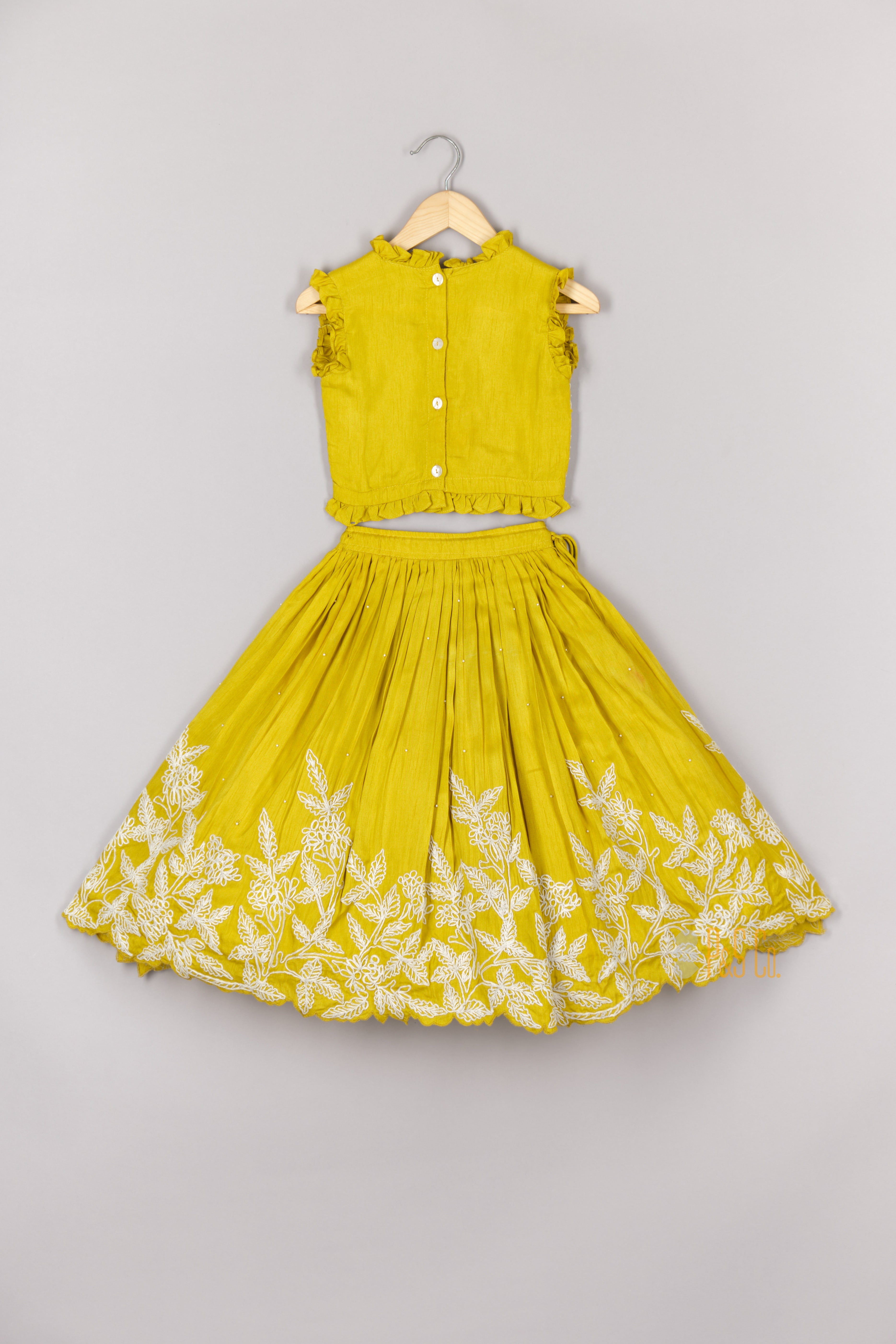 Lime Green Cord Leaf Ghagara Blouse
