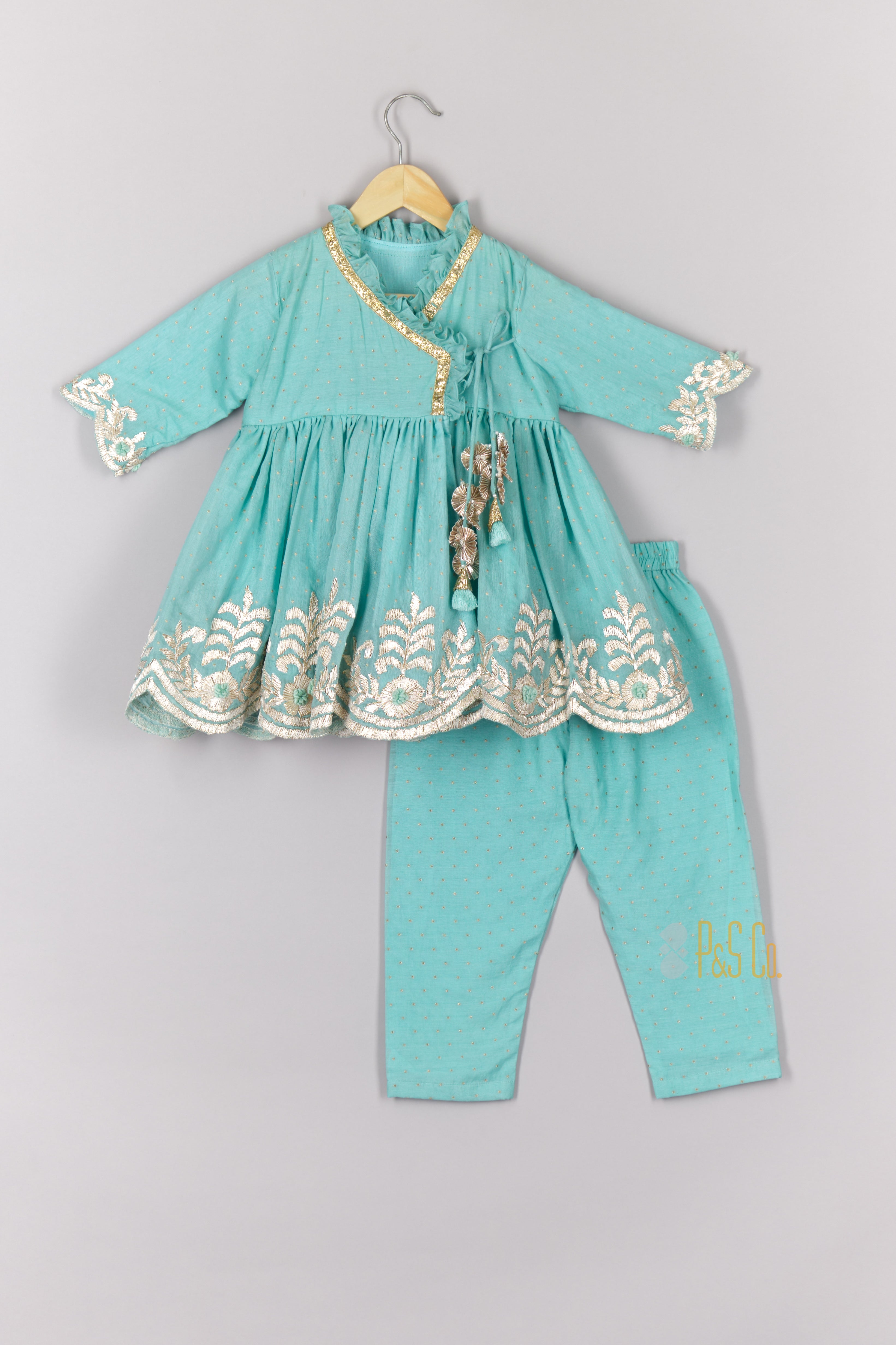 Gota Leaf Embroidered Blue Colour Angrakha With Pant