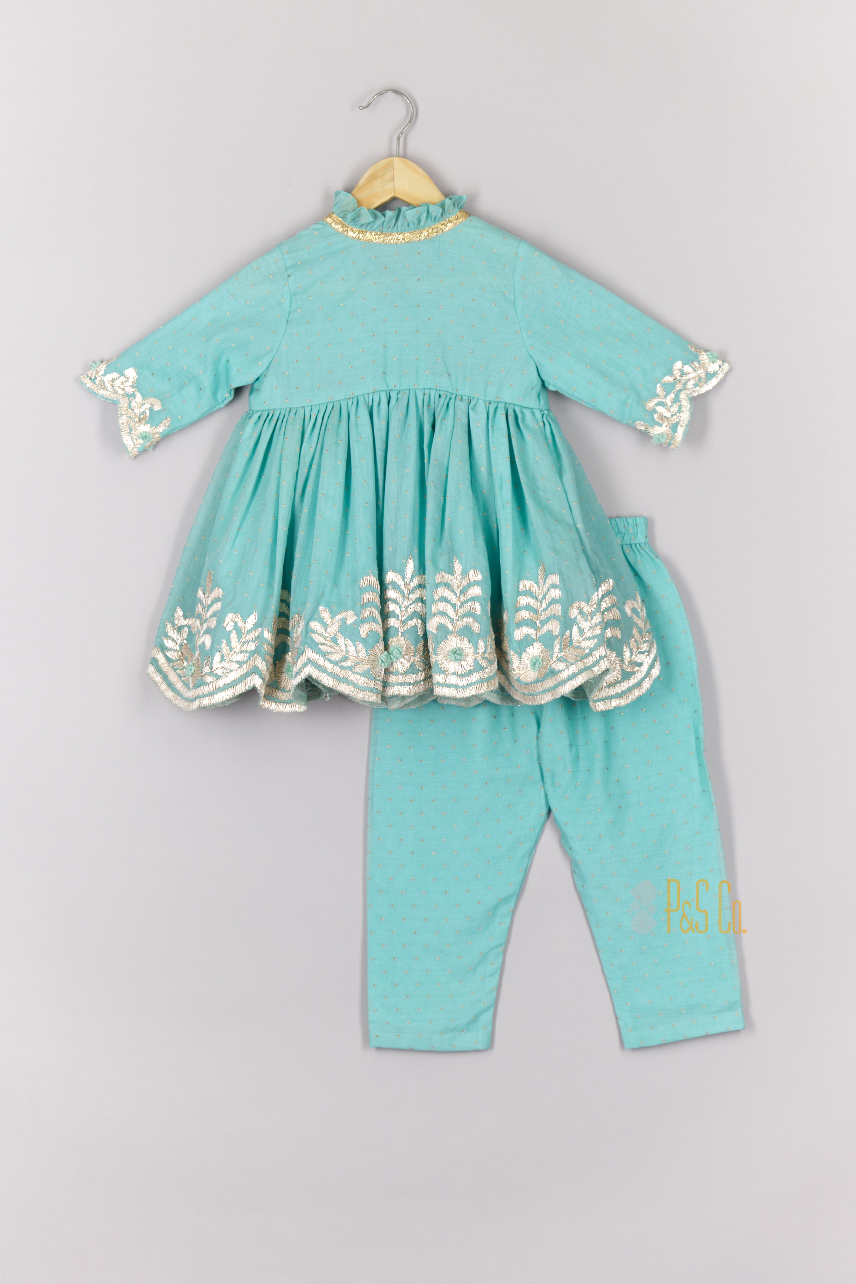 Gota Leaf Embroidered Blue Colour Angrakha With Pant