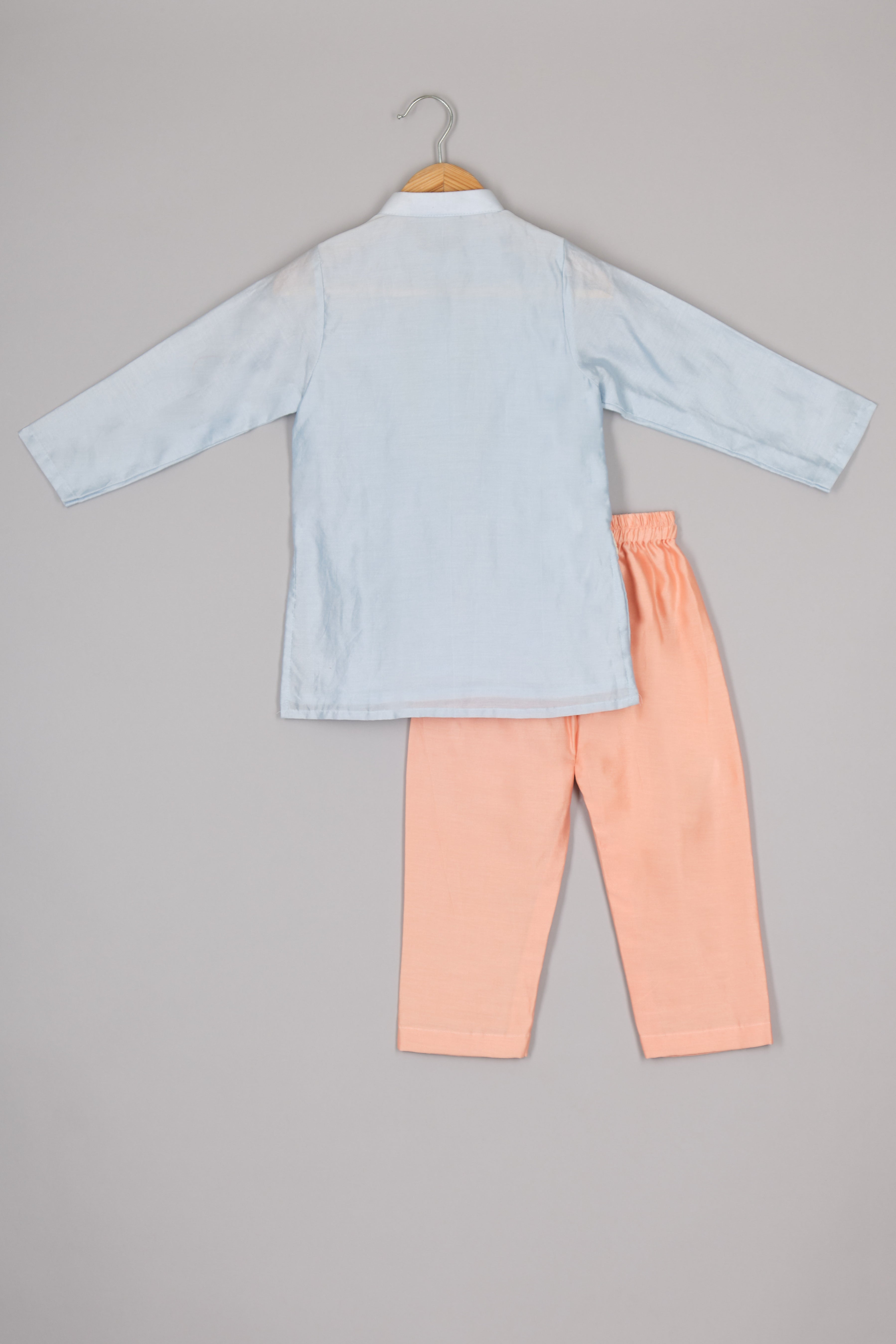 Powder Blue Thread Embroidered Kurta And Peach Pant