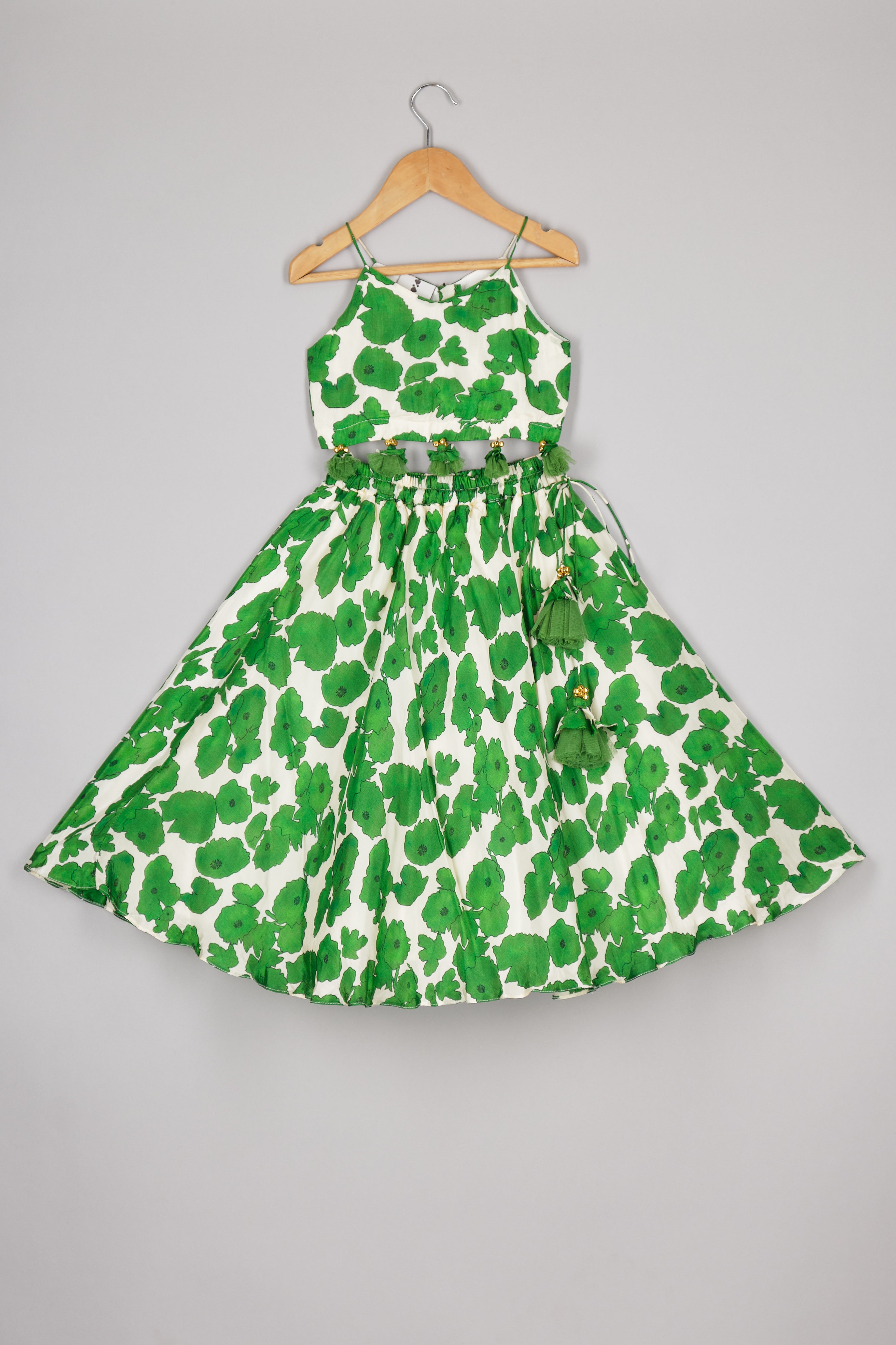 Floral Printed Green Top And Ghagara