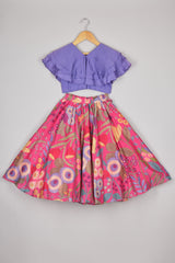 Lavender Ruffle top and Printed Ghagara