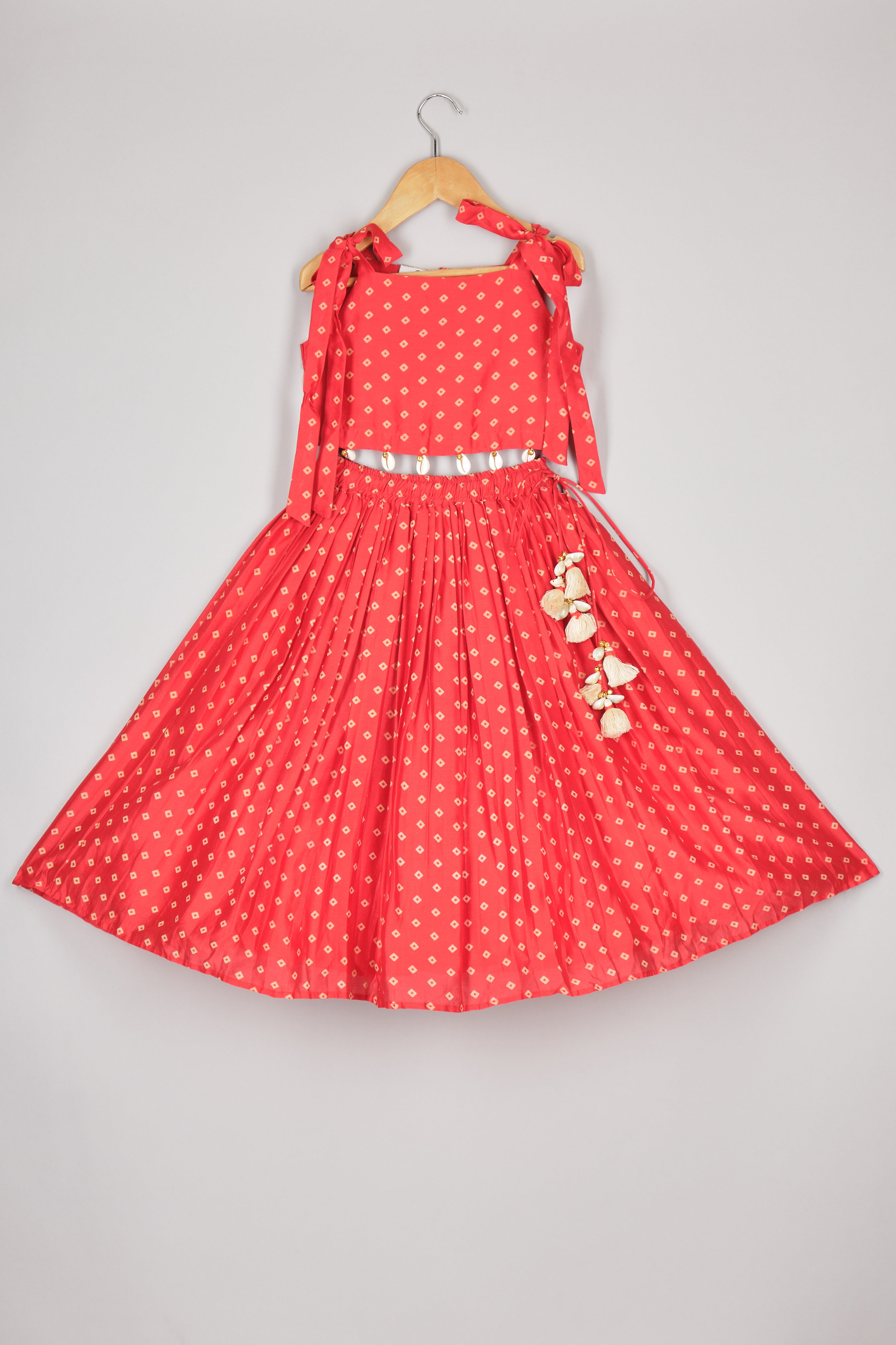Red Bandhej Printed Chanderi Ghagara Blouse