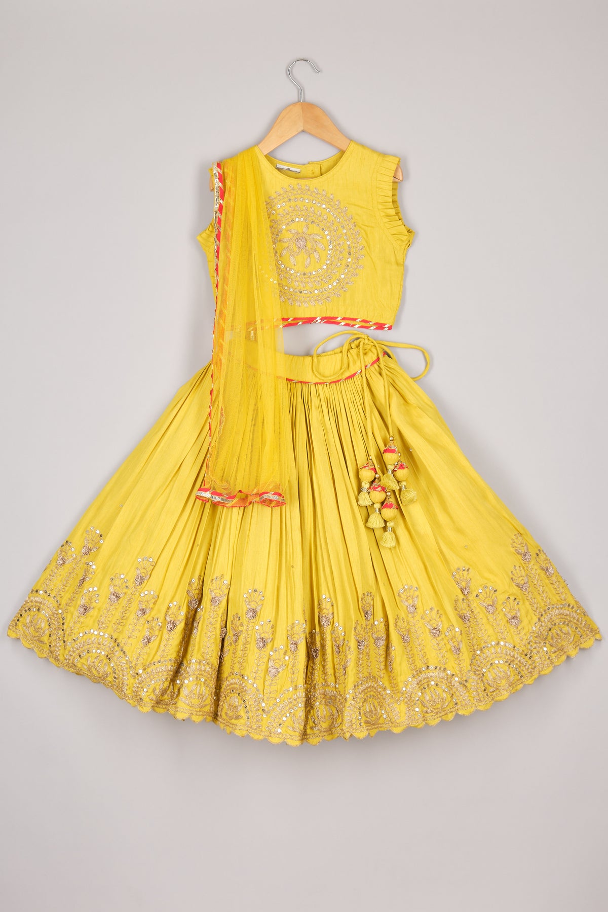 Zari Worked Lime Green Top And Ghagara with Dupatta