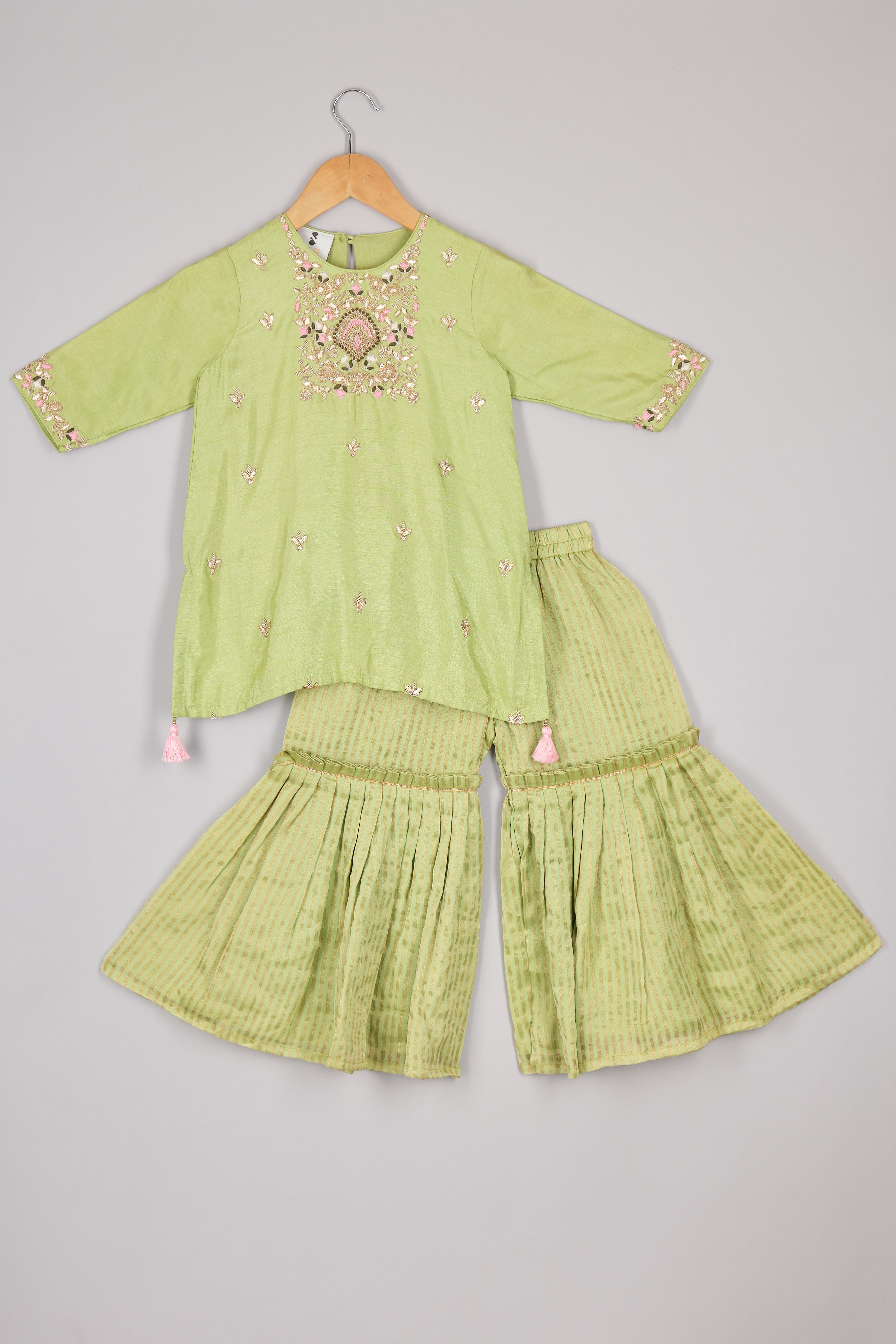 Green Gota & Thread Embroidered Kurta & Tissue Sharara