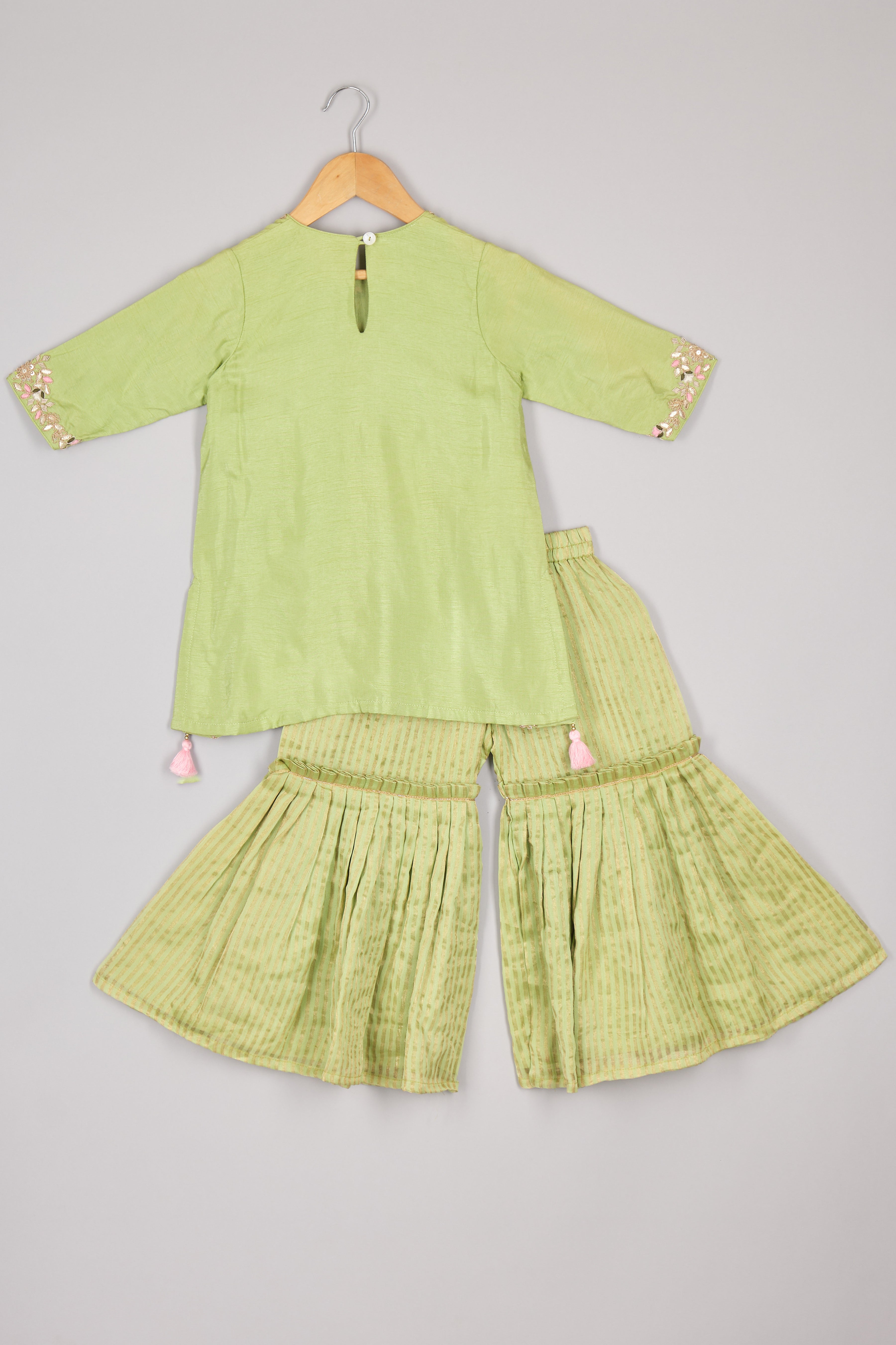 Green Gota & Thread Embroidered Kurta & Tissue Sharara