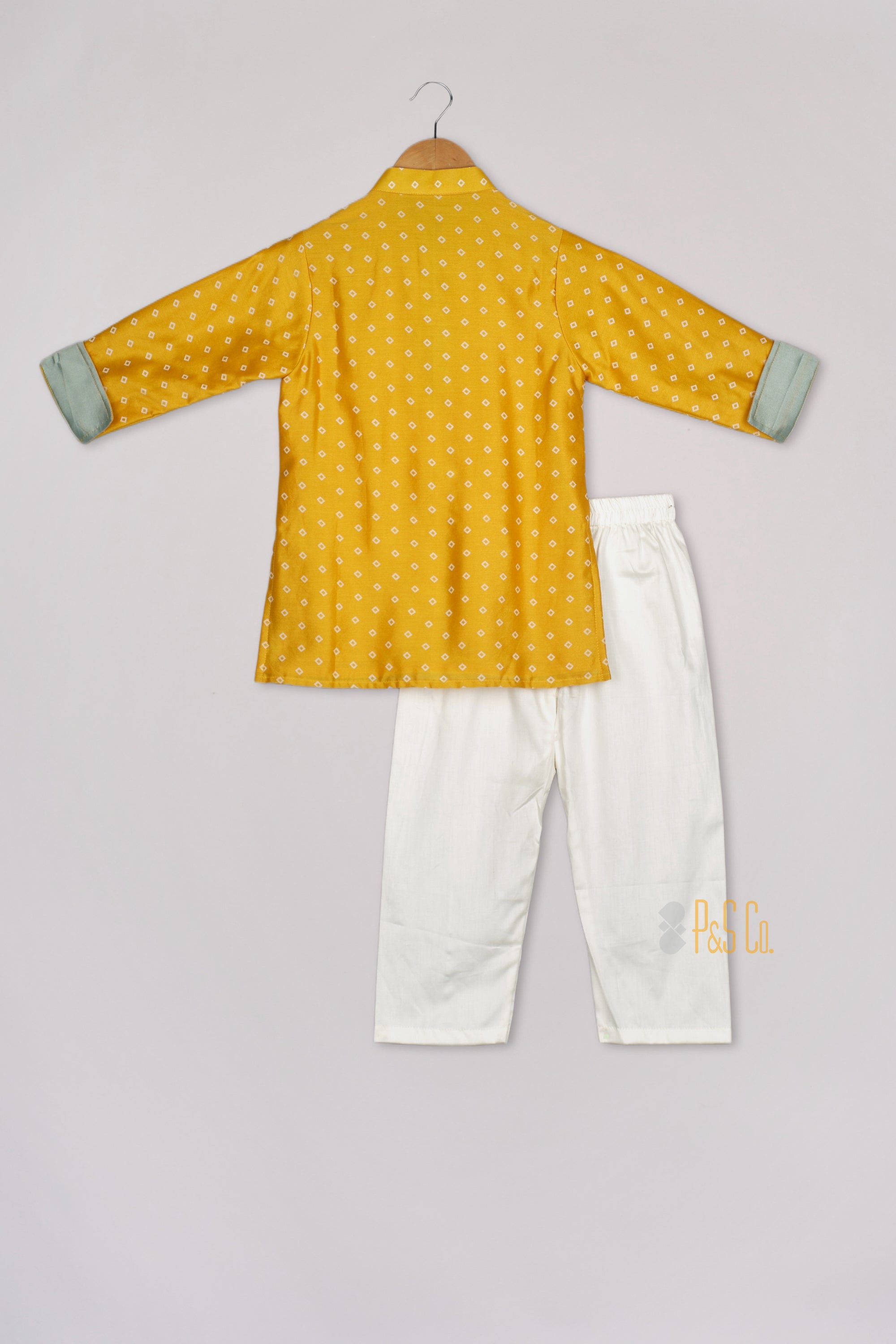 Mustard Pintuck Detailed Chanderi Kurta And Pyjama