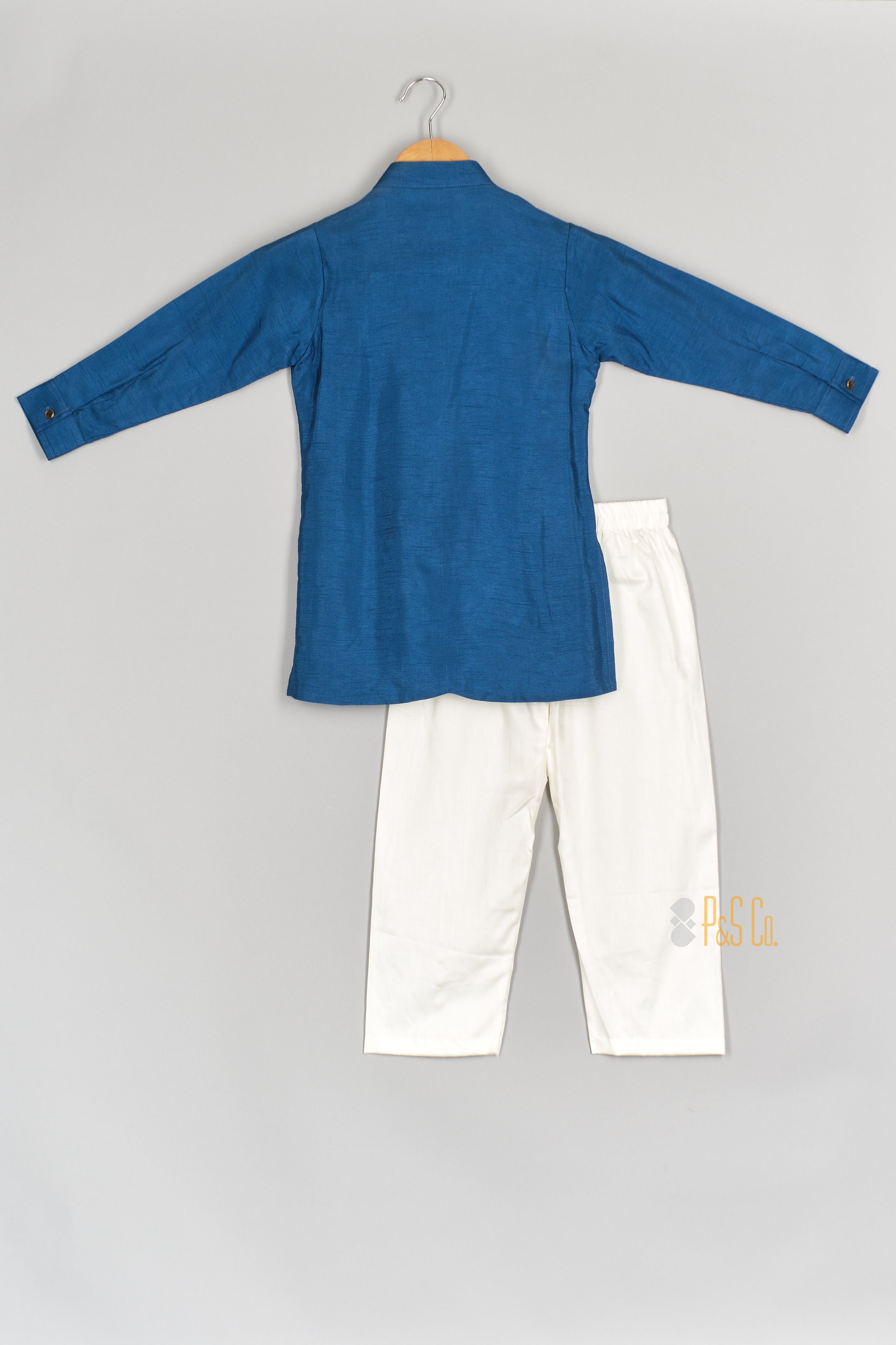HEART EMBROIDERED BLUE SIDE BOTTON KURTA AND PANT