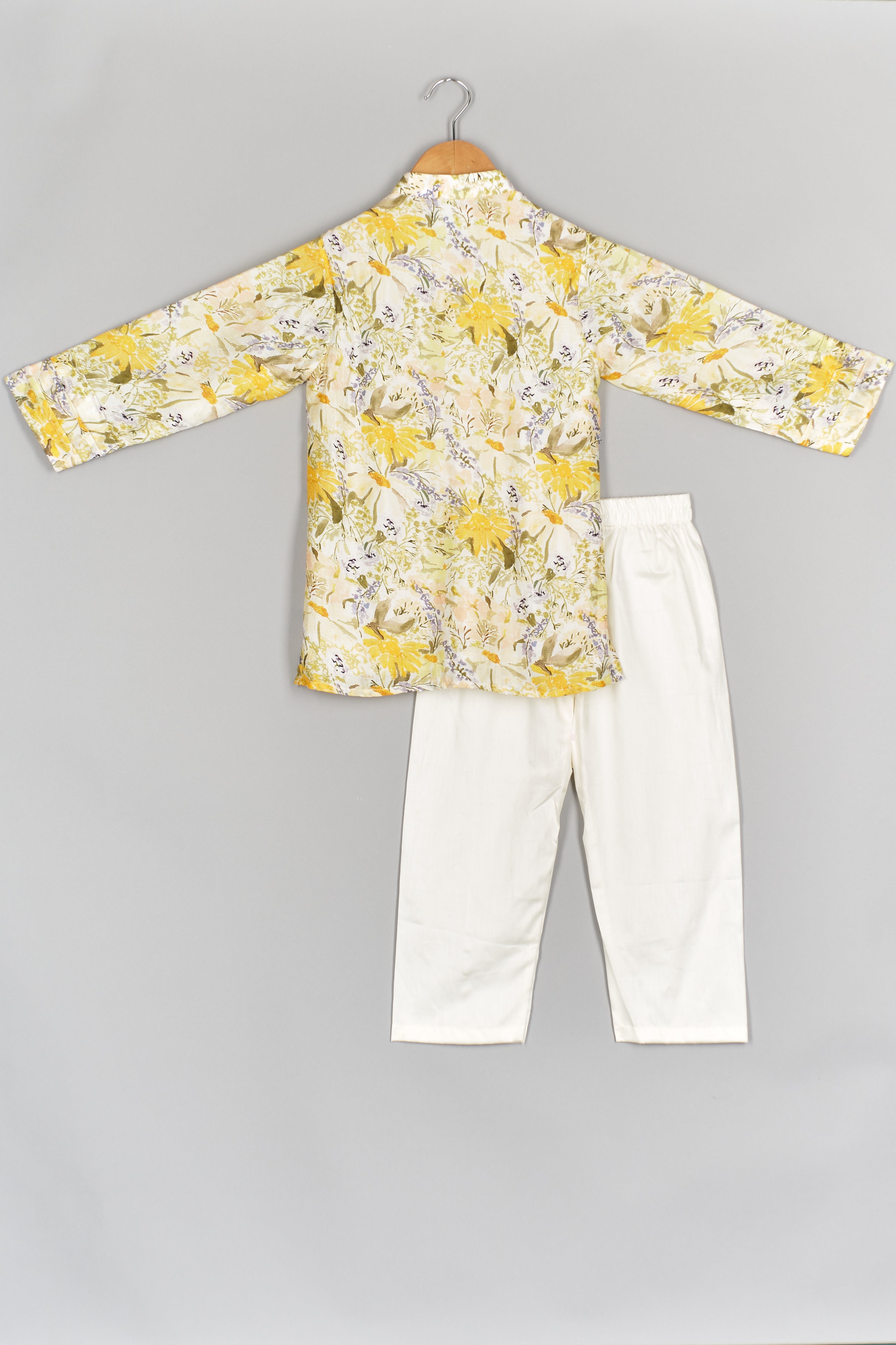 Yellow Floral Pintuck Kurta And Pant