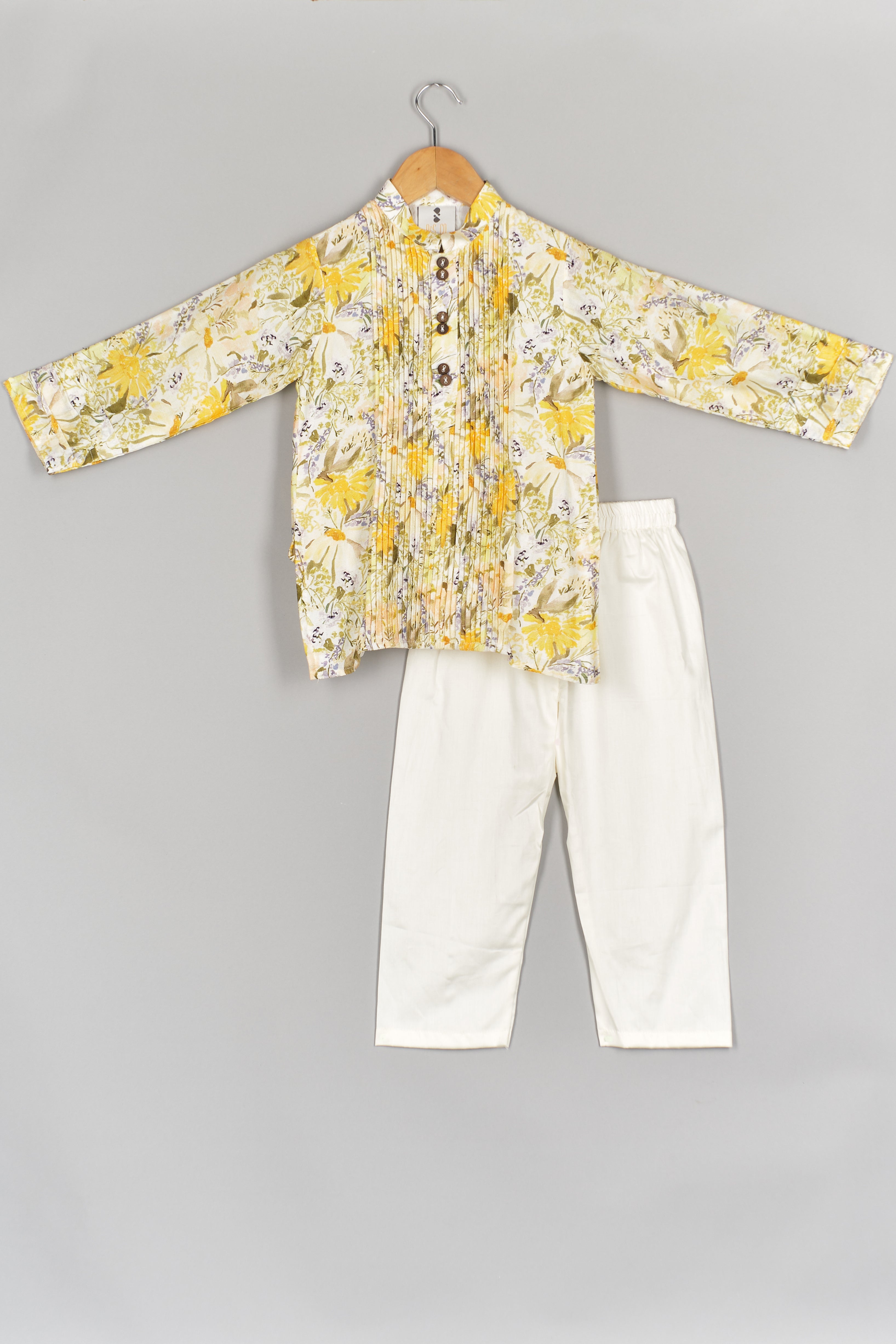 Yellow Floral Pintuck Kurta And Pant