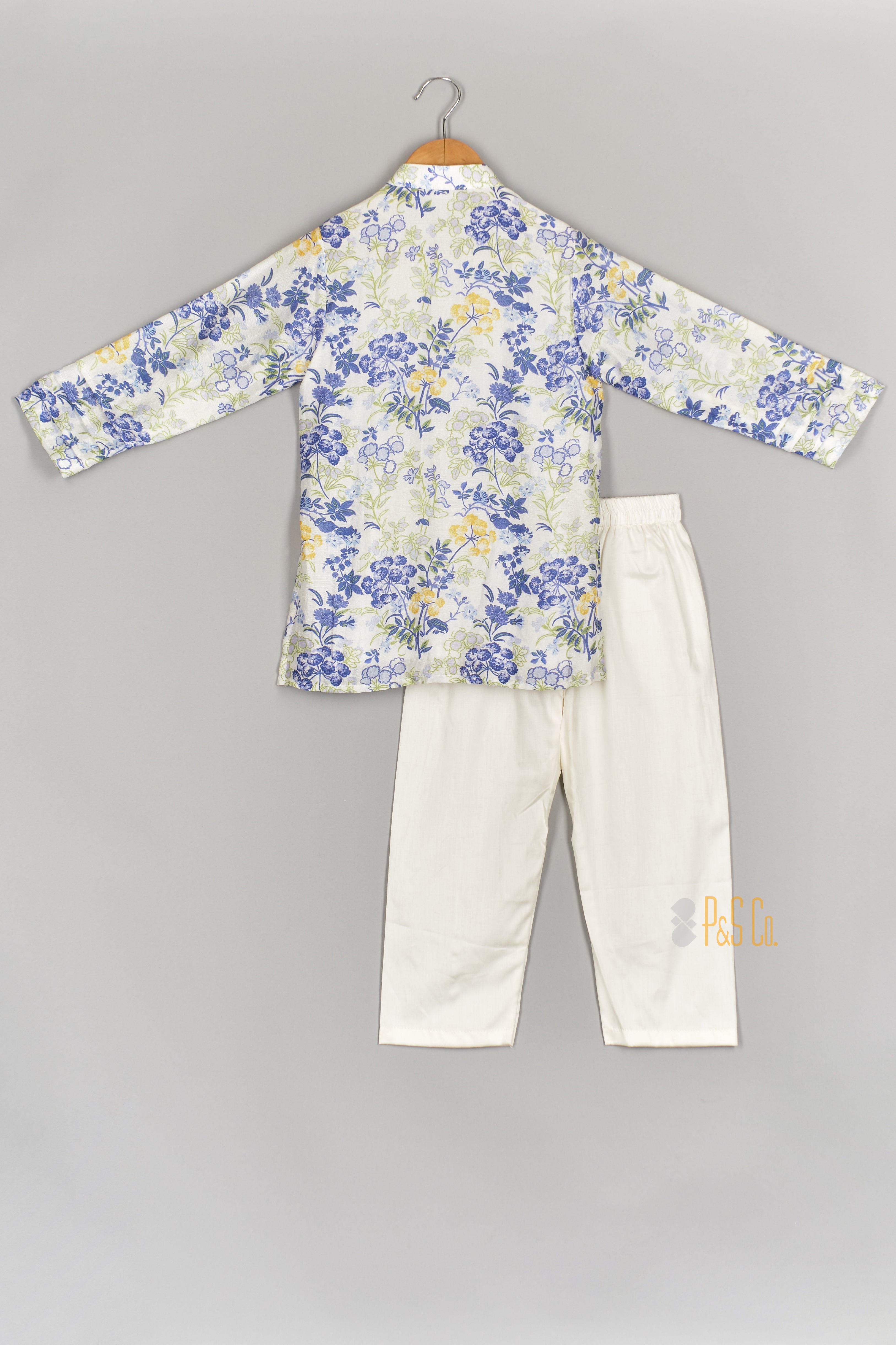 Blue Printed Pintuck Kurta and Pant