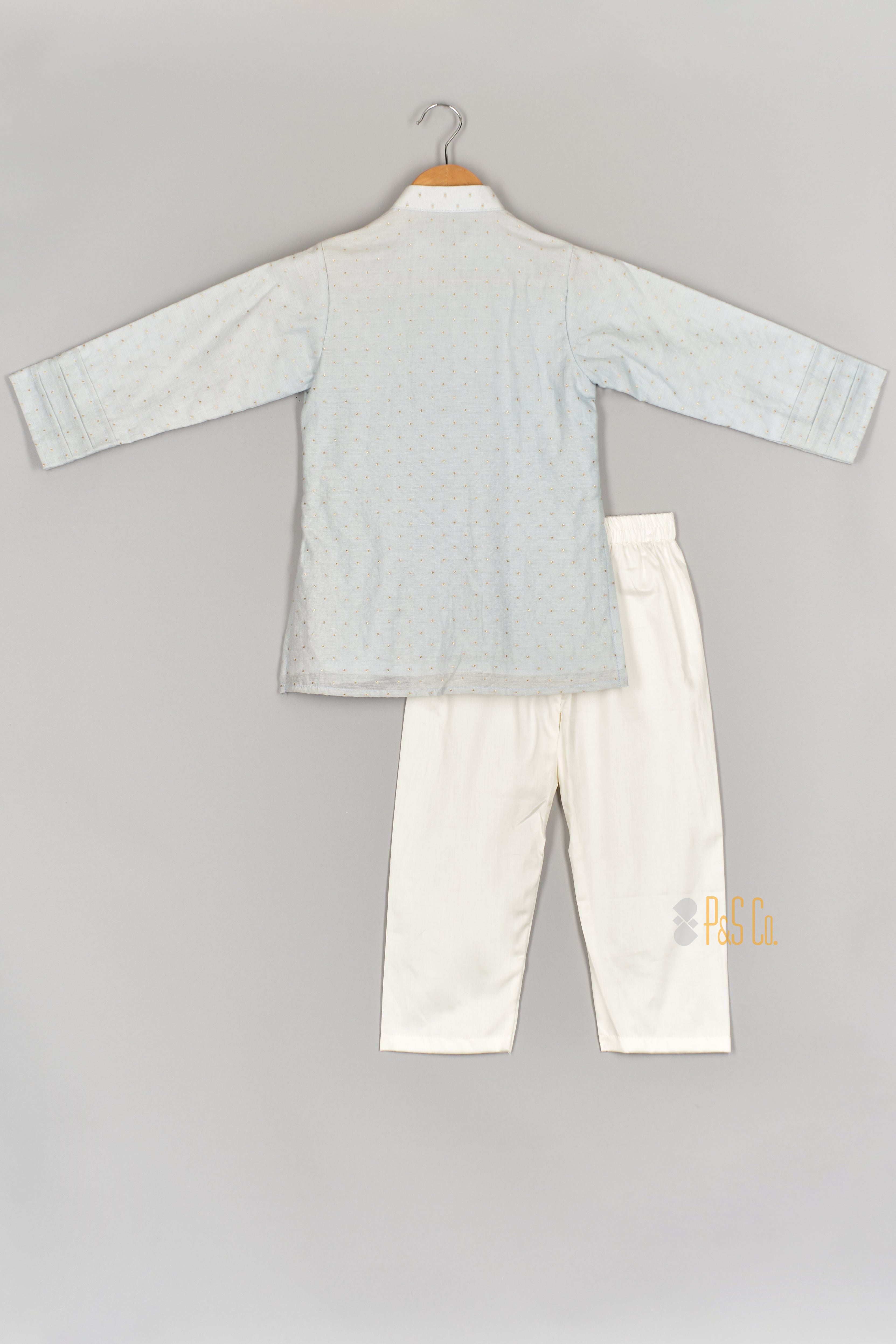 Powder Blue Dot Brocade Sequins Embroidered Kurta and Pant