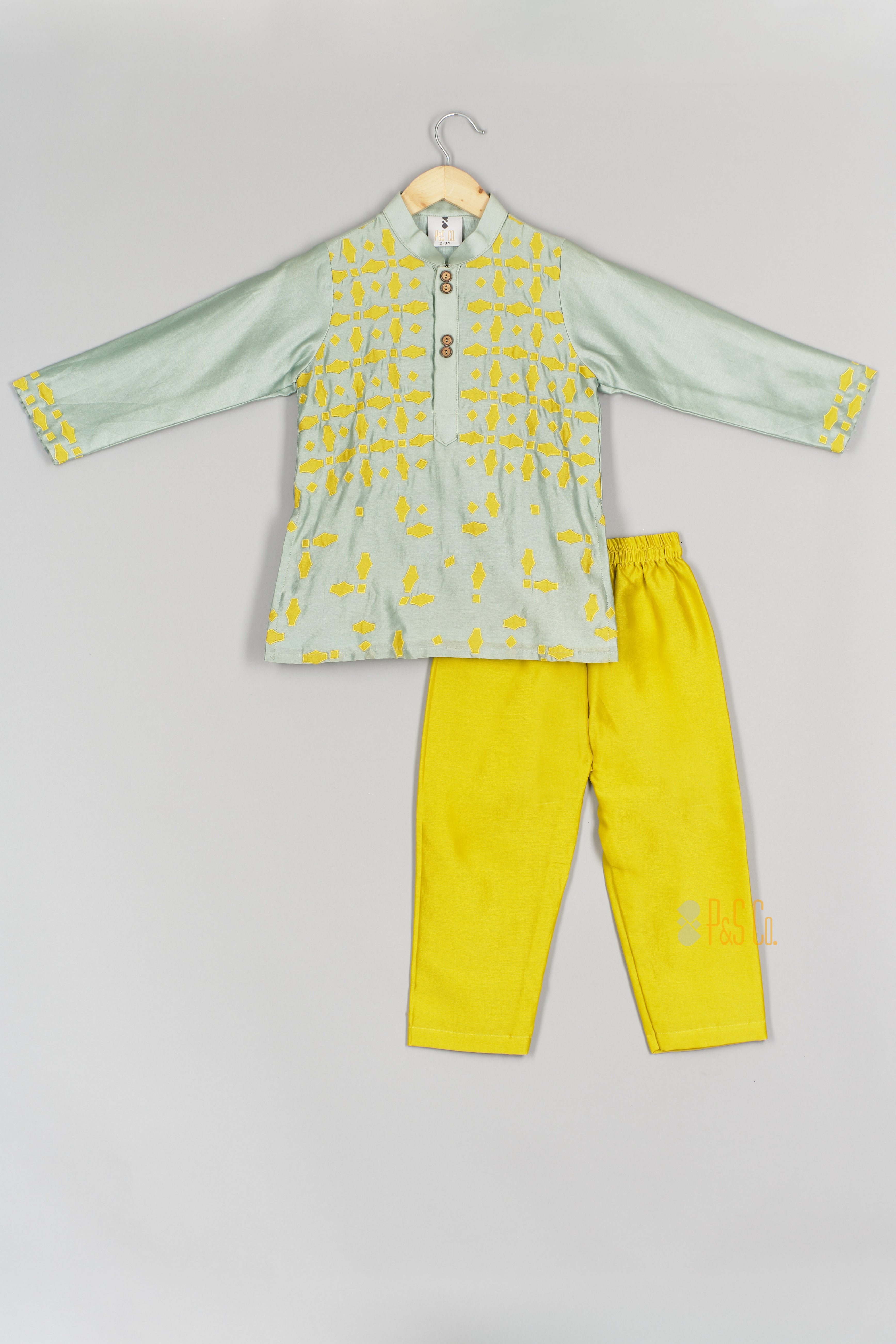 Mint Applique Kurta And Pant