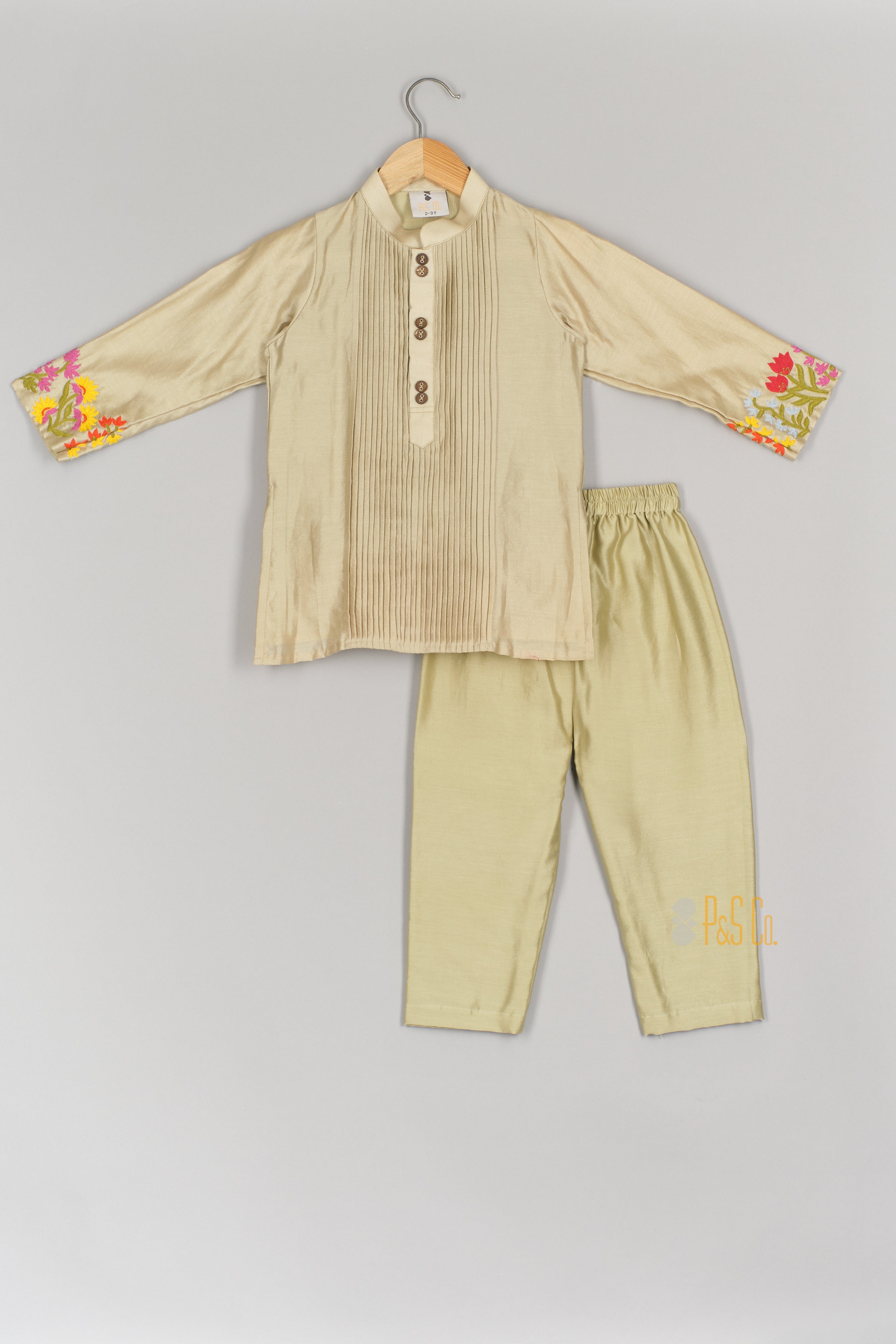 Pista Green Thread Embroidered Nehru Jacket Set