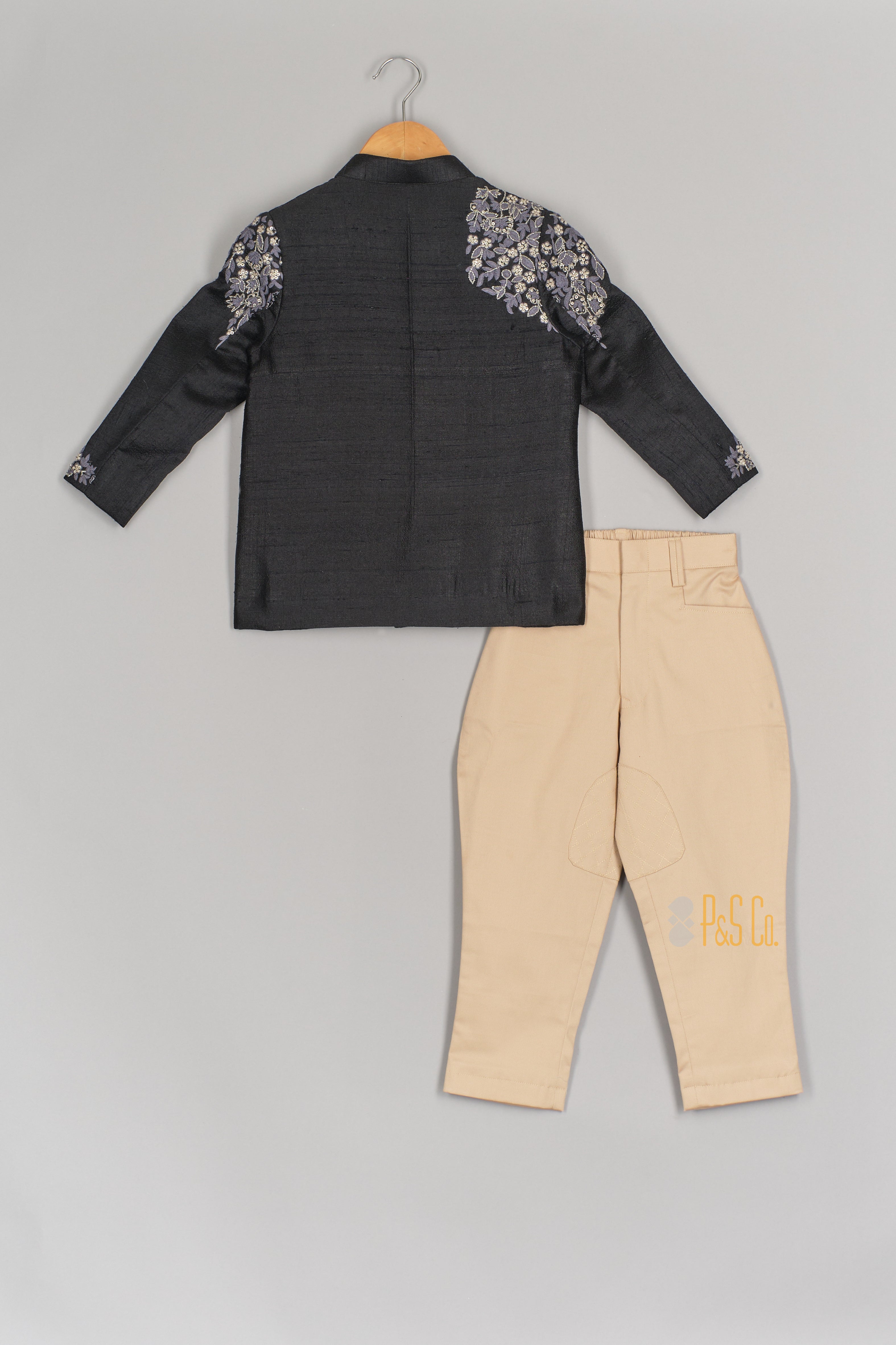 Thread and Zari Embroidered Black Sherwani with Jodhpuri Pants