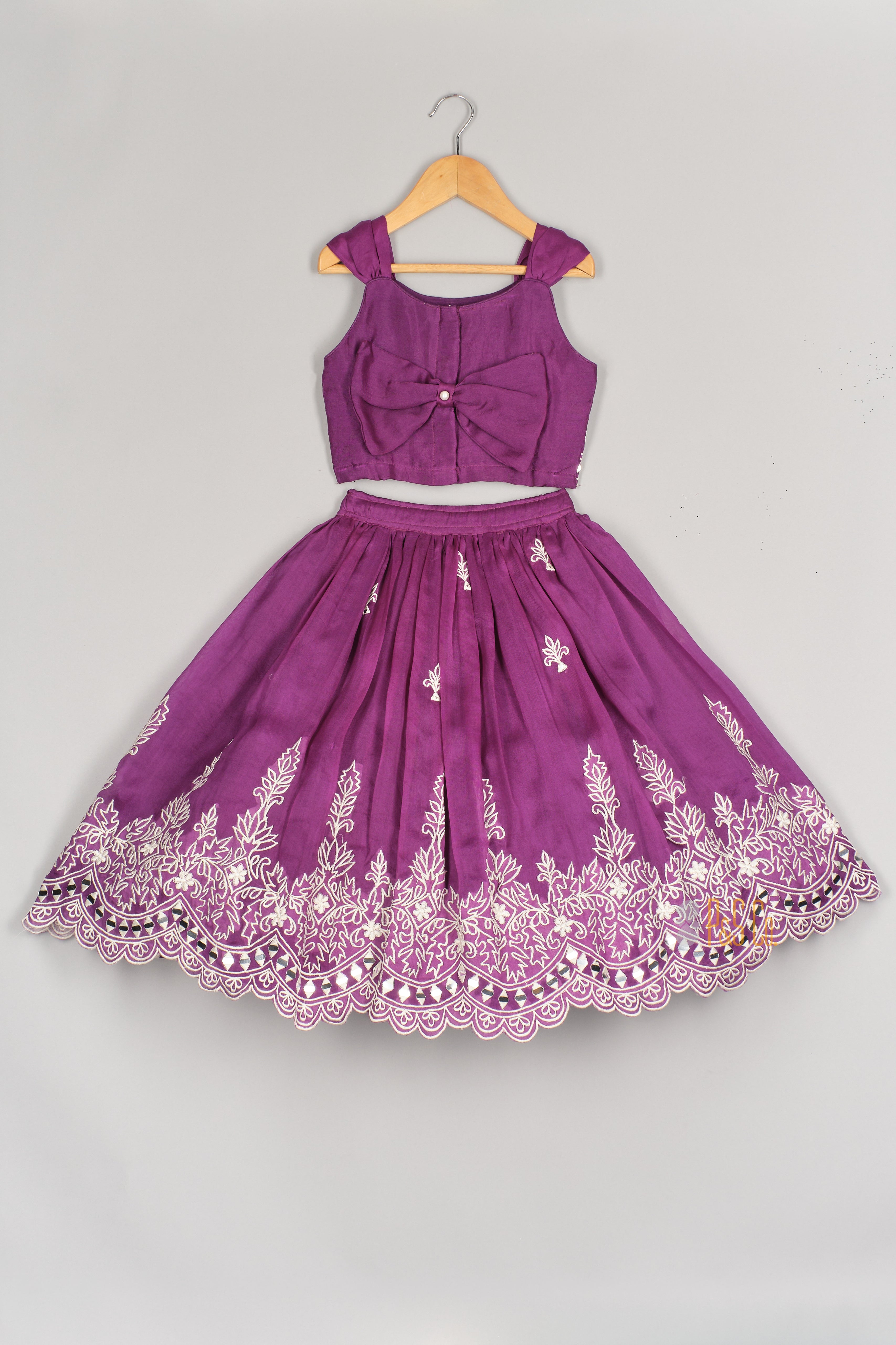 Purple Heavy Thread And Mirror Embroidered Ghaghra And Blouse