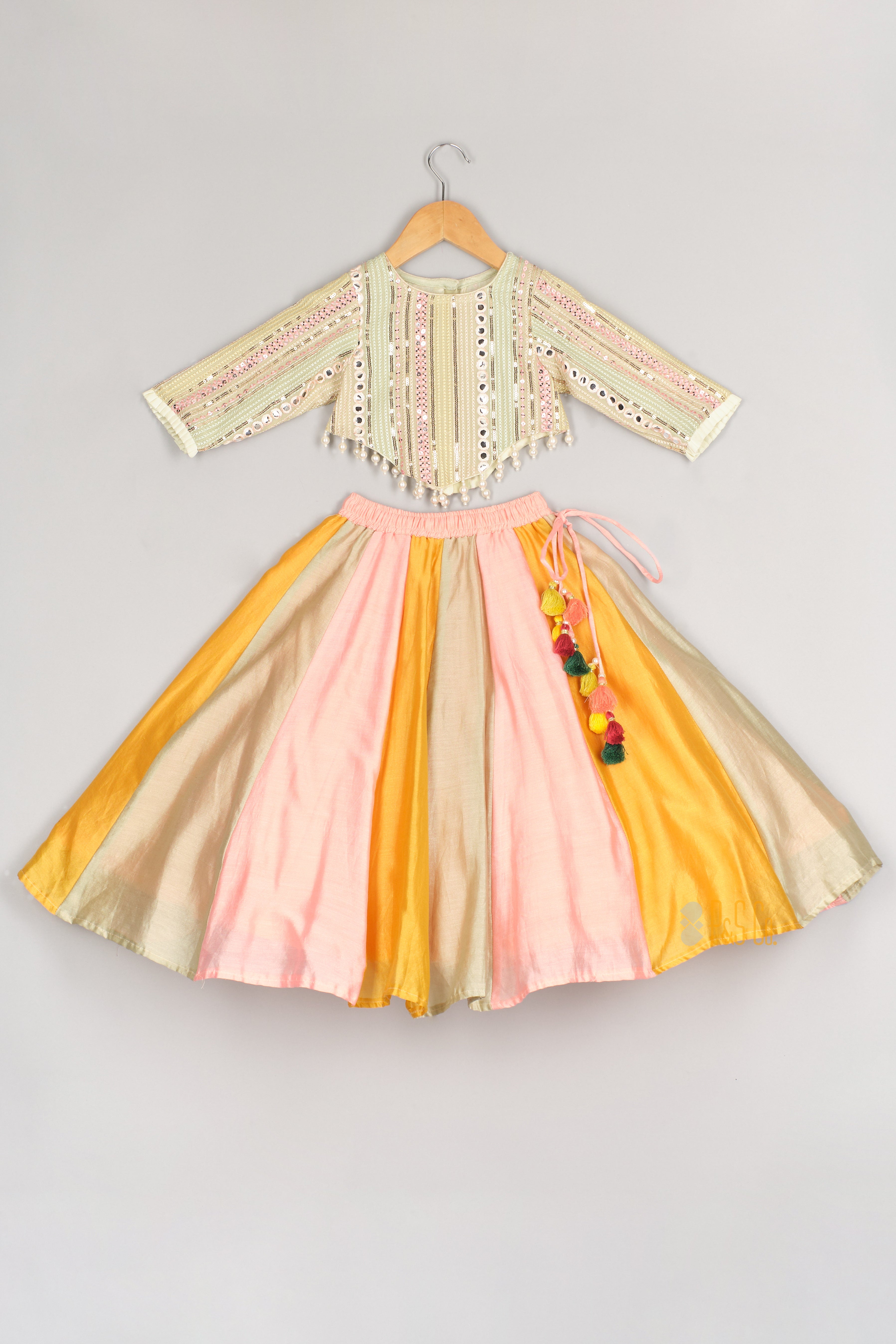 Mirror Line Blouse And Multicolour Chanderi Ghagara
