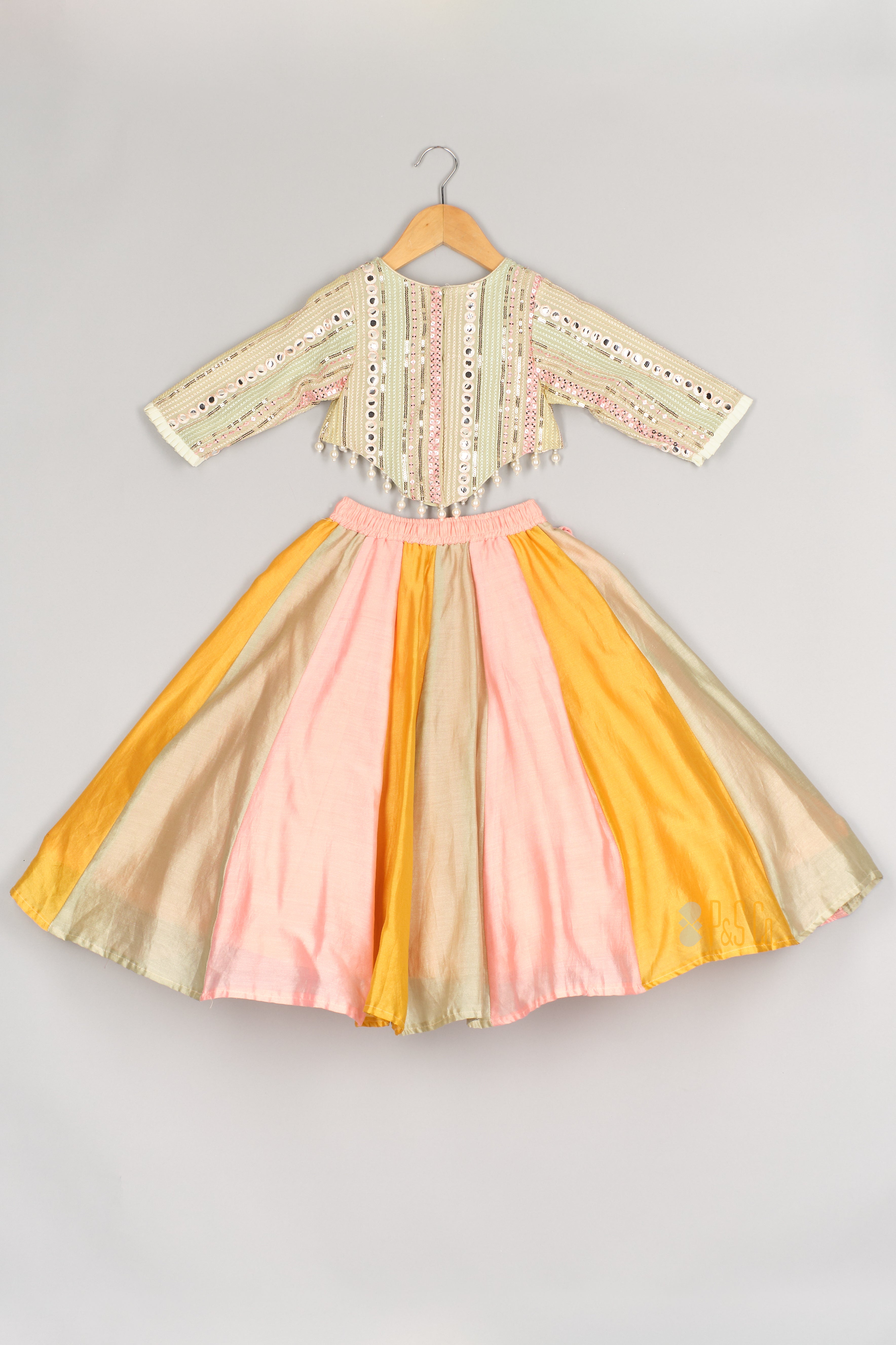 Mirror Line Blouse And Multicolour Chanderi Ghagara