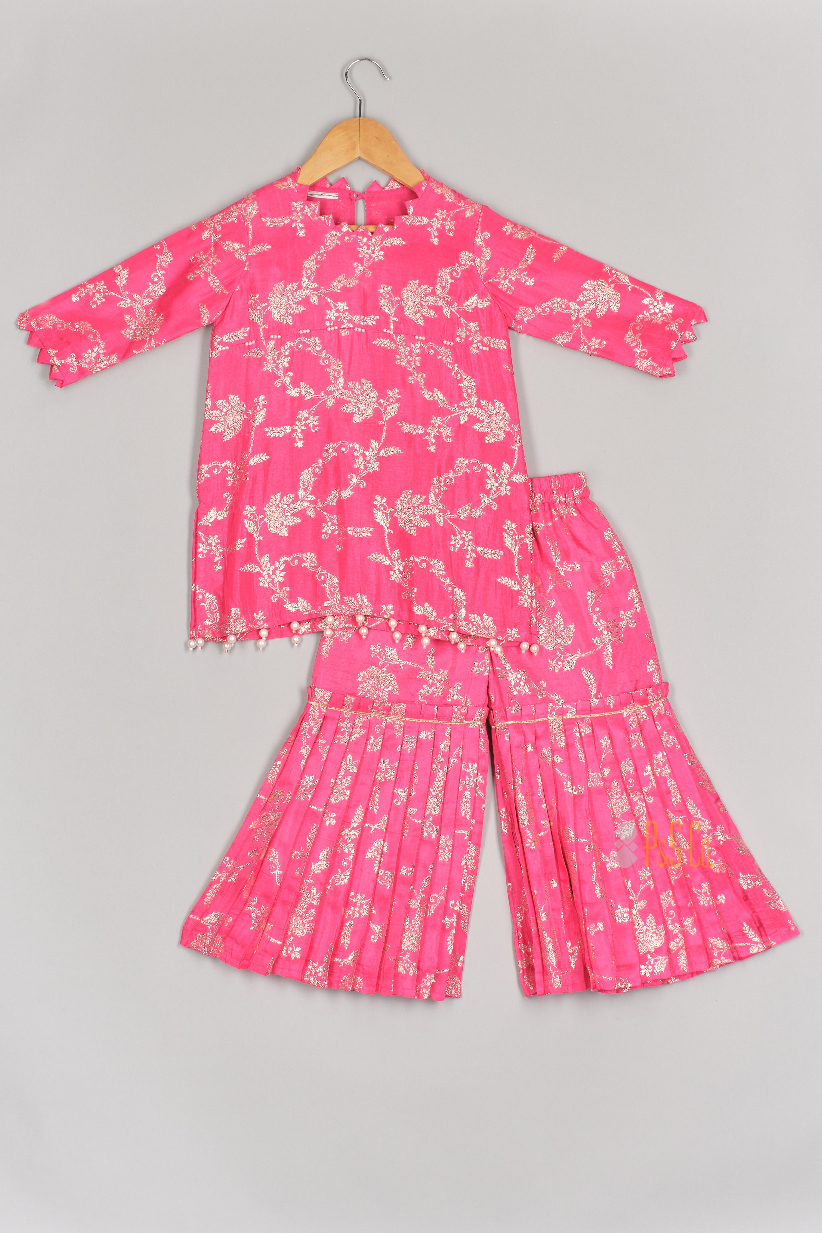 Hot Pink Brocade Kurta and Sharara
