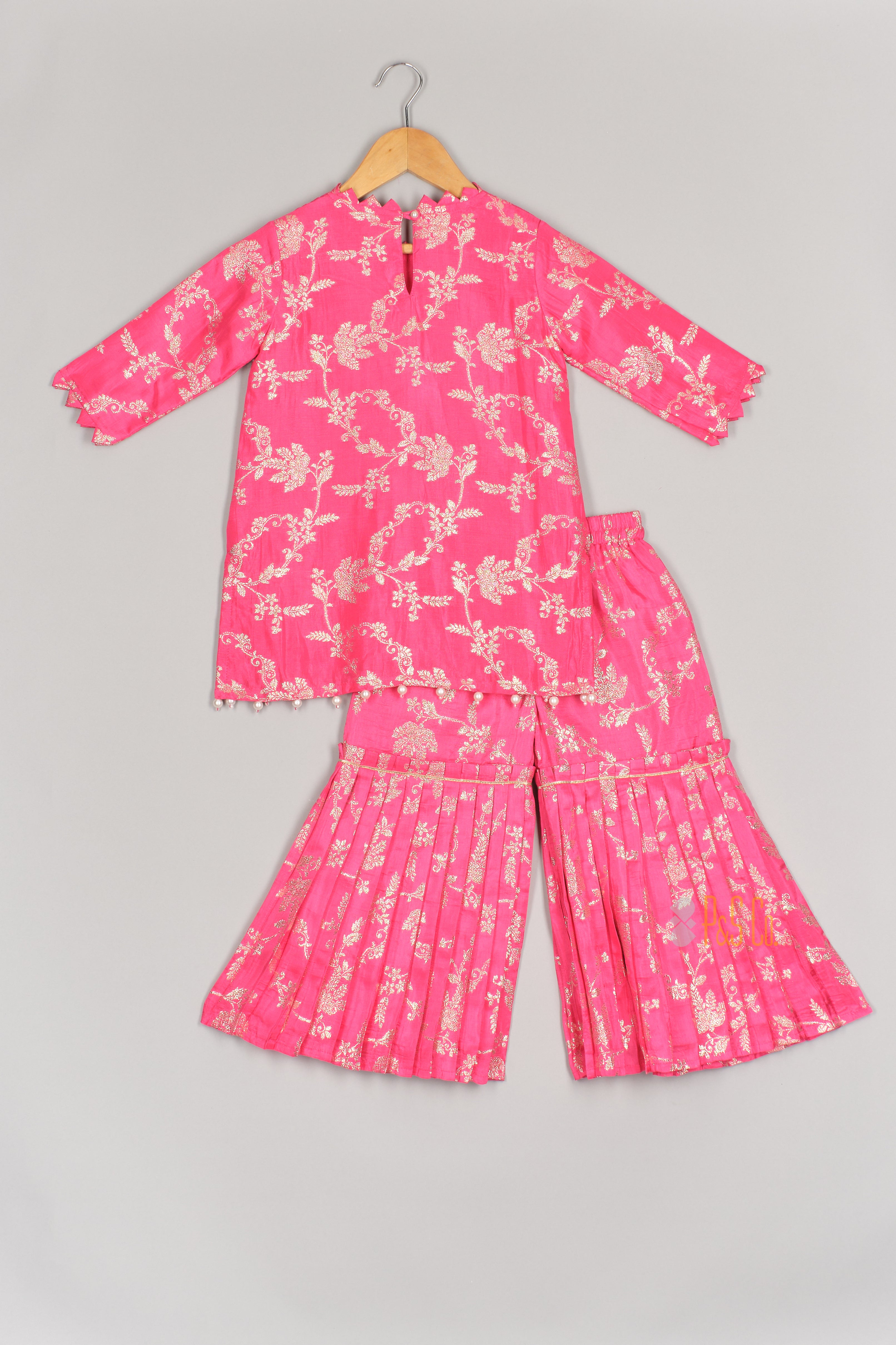 Hot Pink Brocade Kurta and Sharara