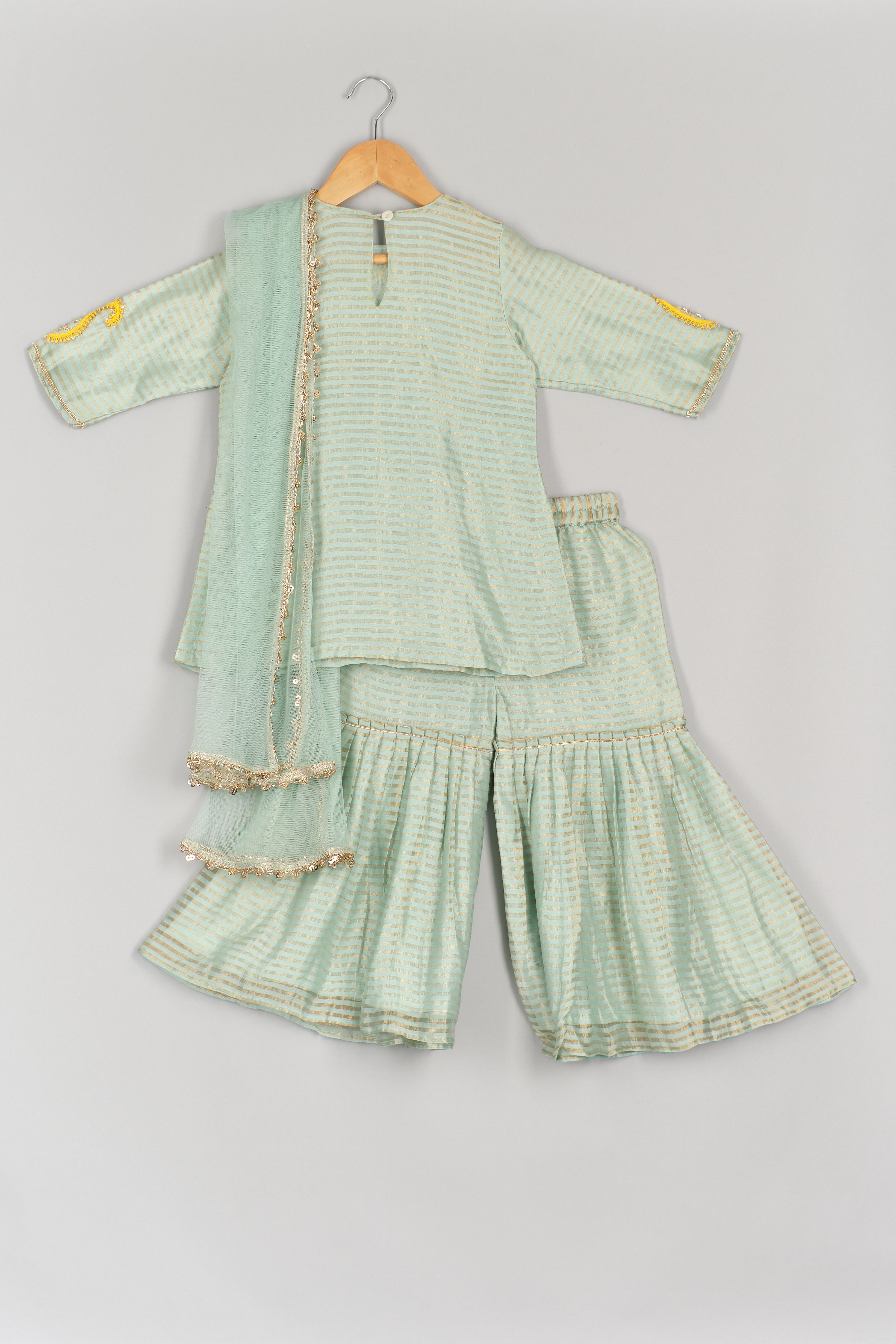 Mint Thread and Zari Embroidered Kurta And Sharara With Dupatta