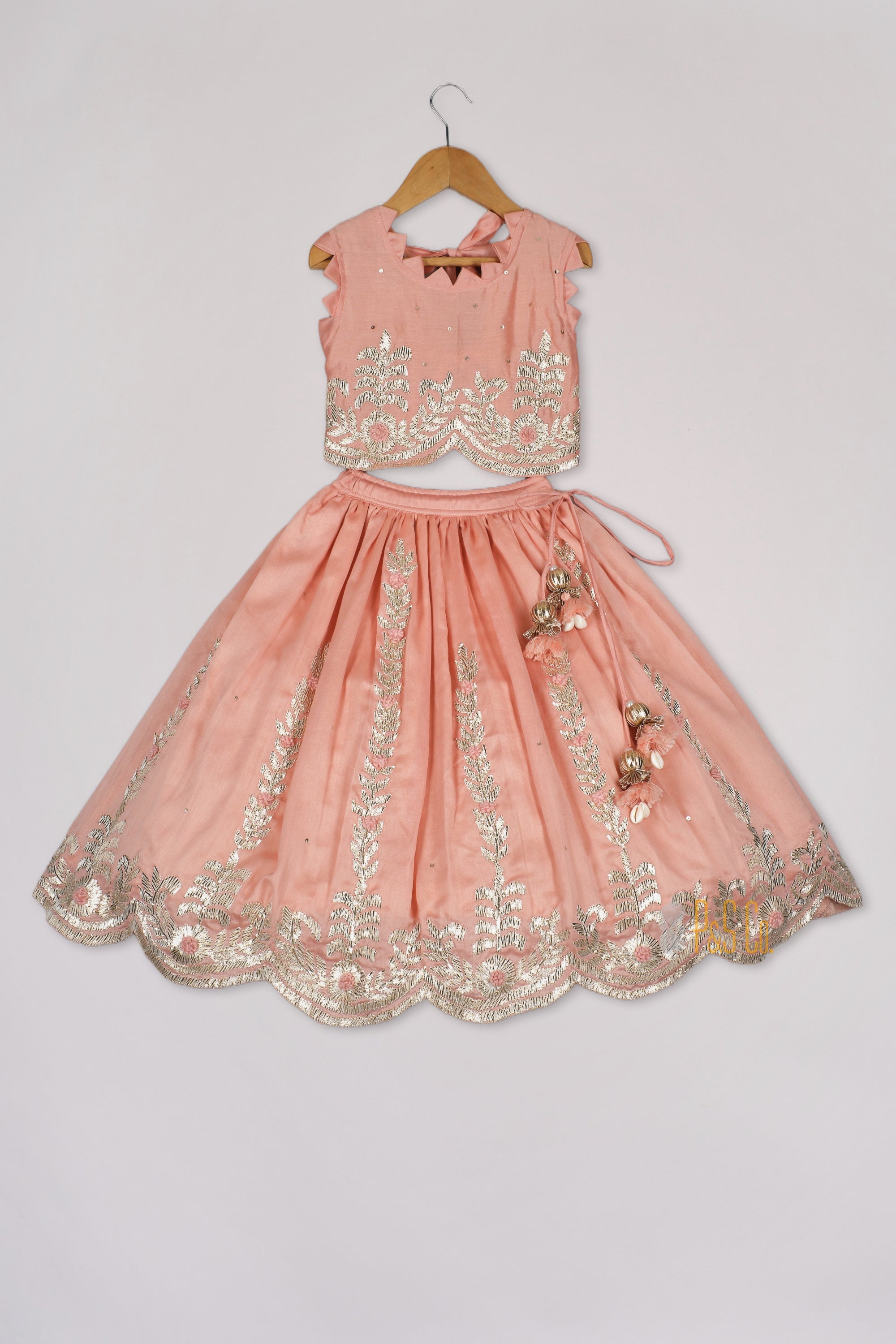 Pink Gota Embroidered Ghagara Blouse