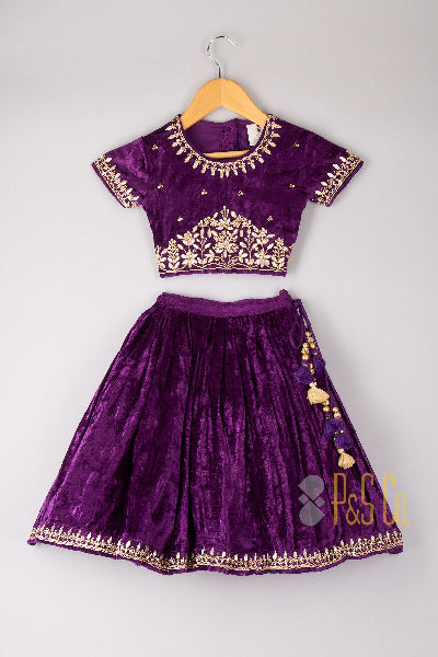 Purple velvet gota embroidered ghagra blouse