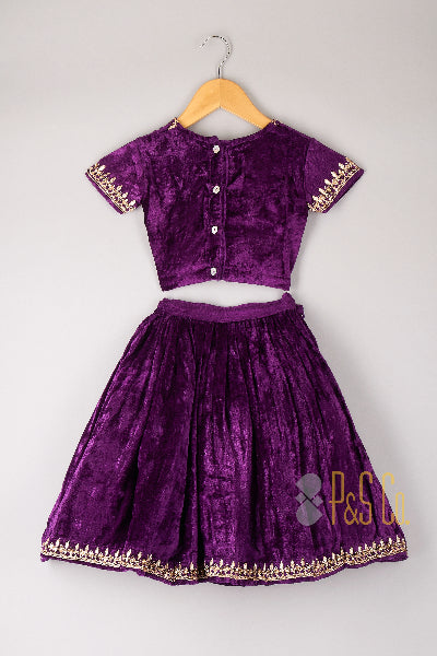 Purple velvet gota embroidered ghagra blouse