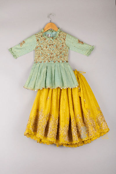 Sequin And Zari Work Top With Embroidered Lehenga And Dupatta