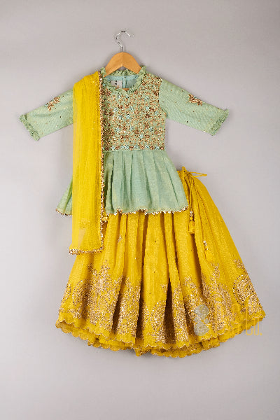 Sequin And Zari Work Top With Embroidered Lehenga And Dupatta
