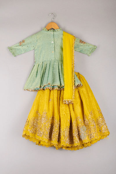 Sequin And Zari Work Top With Embroidered Lehenga And Dupatta