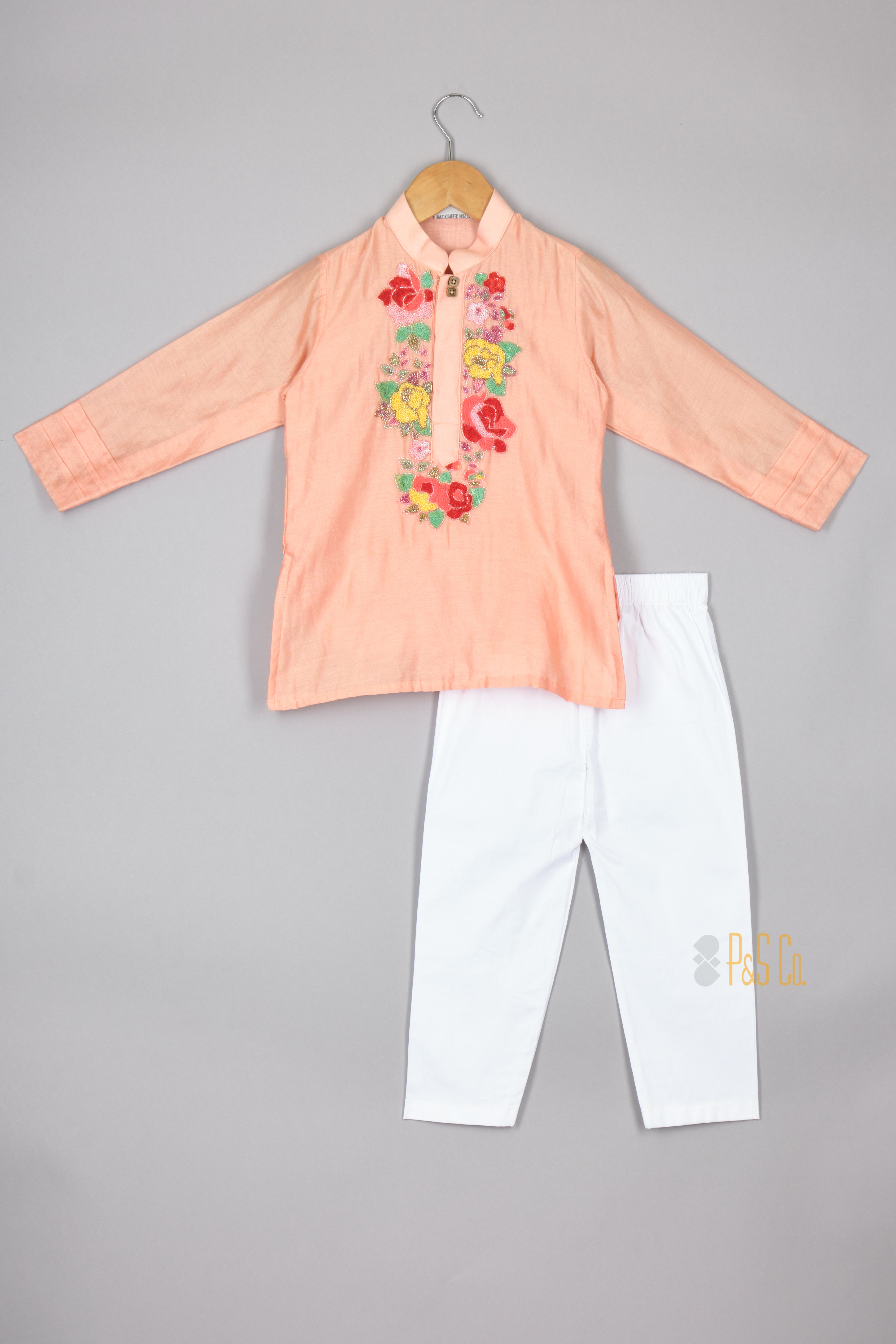 Sequins and Flower embroidered Kurta Pyjama set