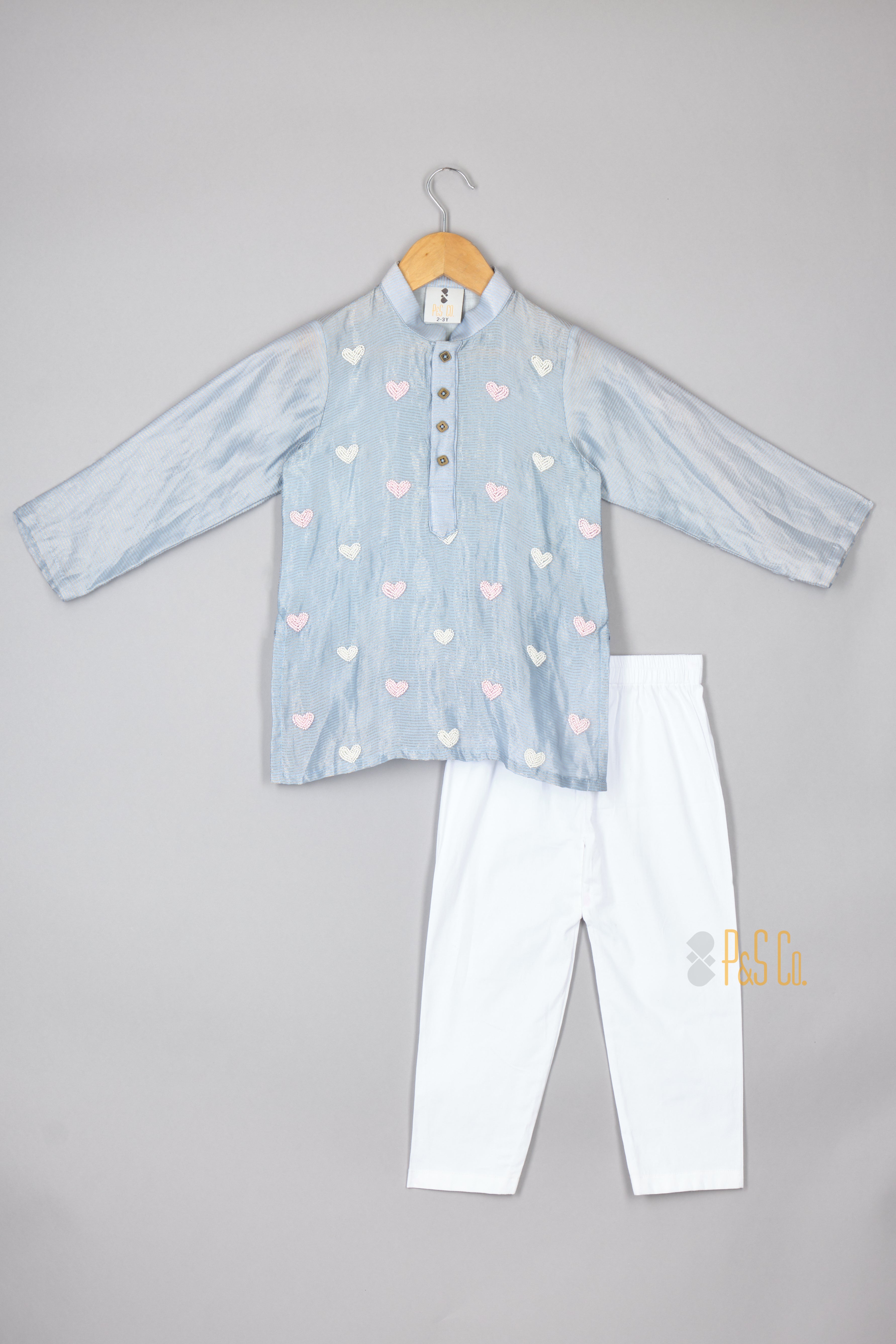 Powder Blue Heart Kurta and Pant