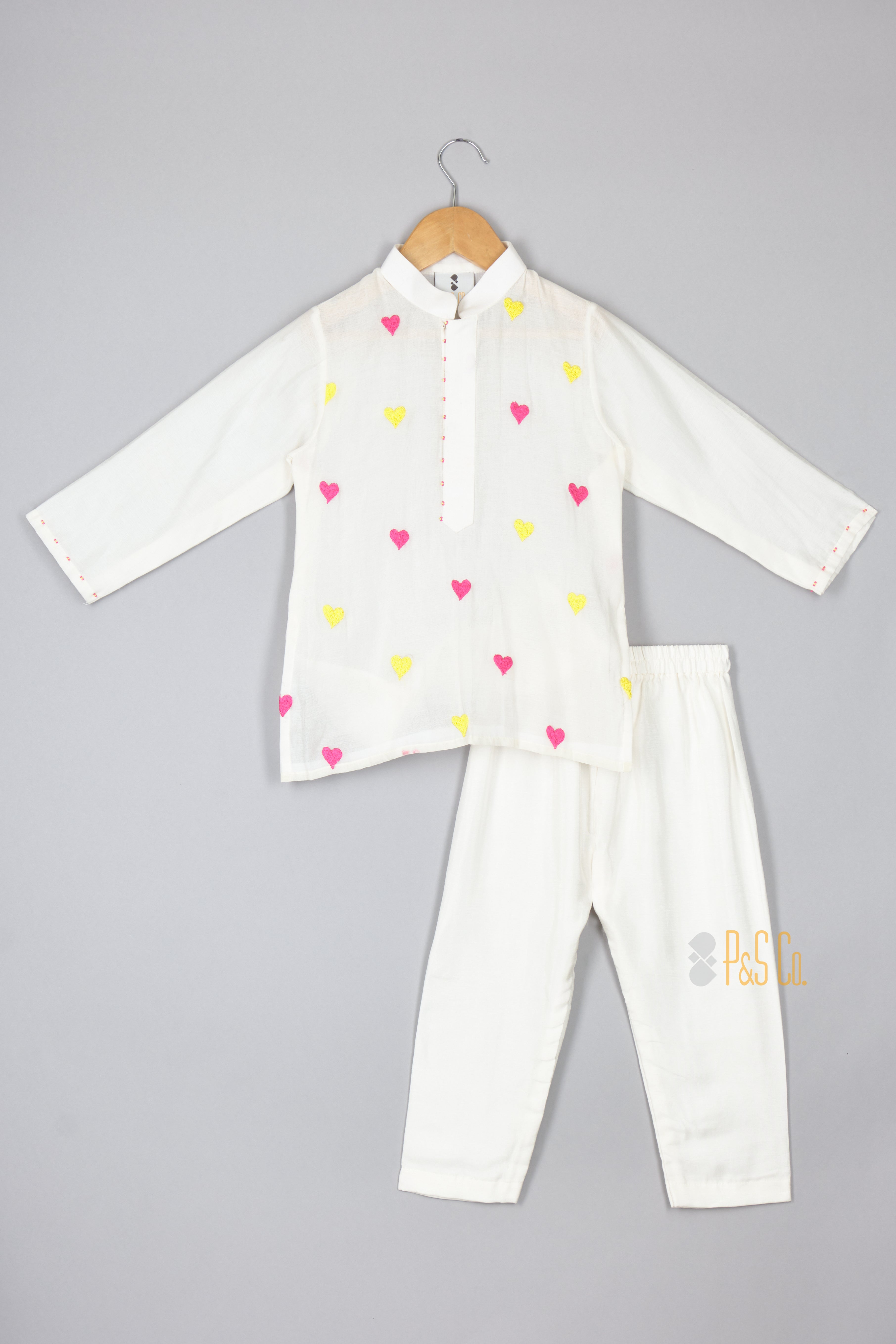 Off White Heart Kurta Pyjama