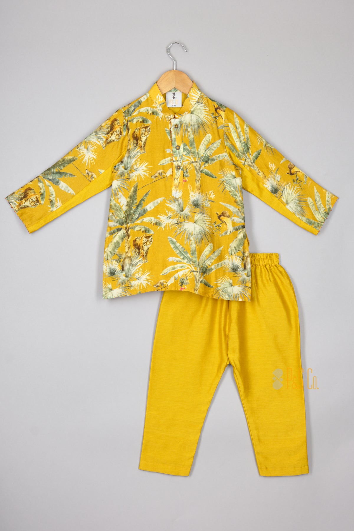 Mustard Tiger Print Kurta Pyjama